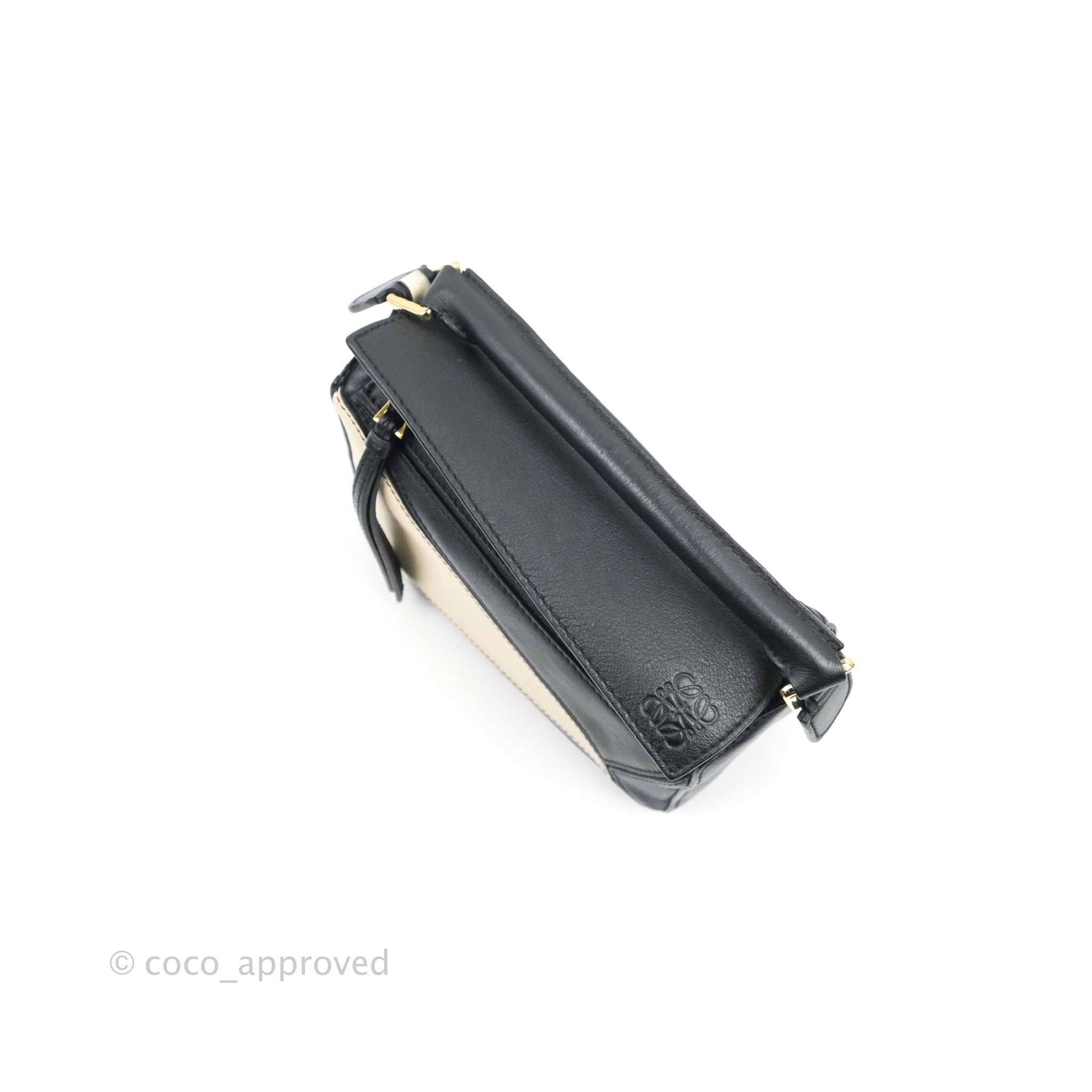 Loewe Mini Puzzle Bag Black/White/Navy Calfskin Gold Hardware