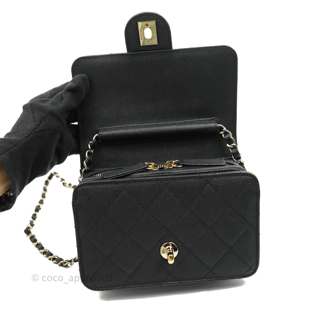 Chanel Quilted Small Like The Wallet Flap Black Caviar Light Gold Hardware 22C