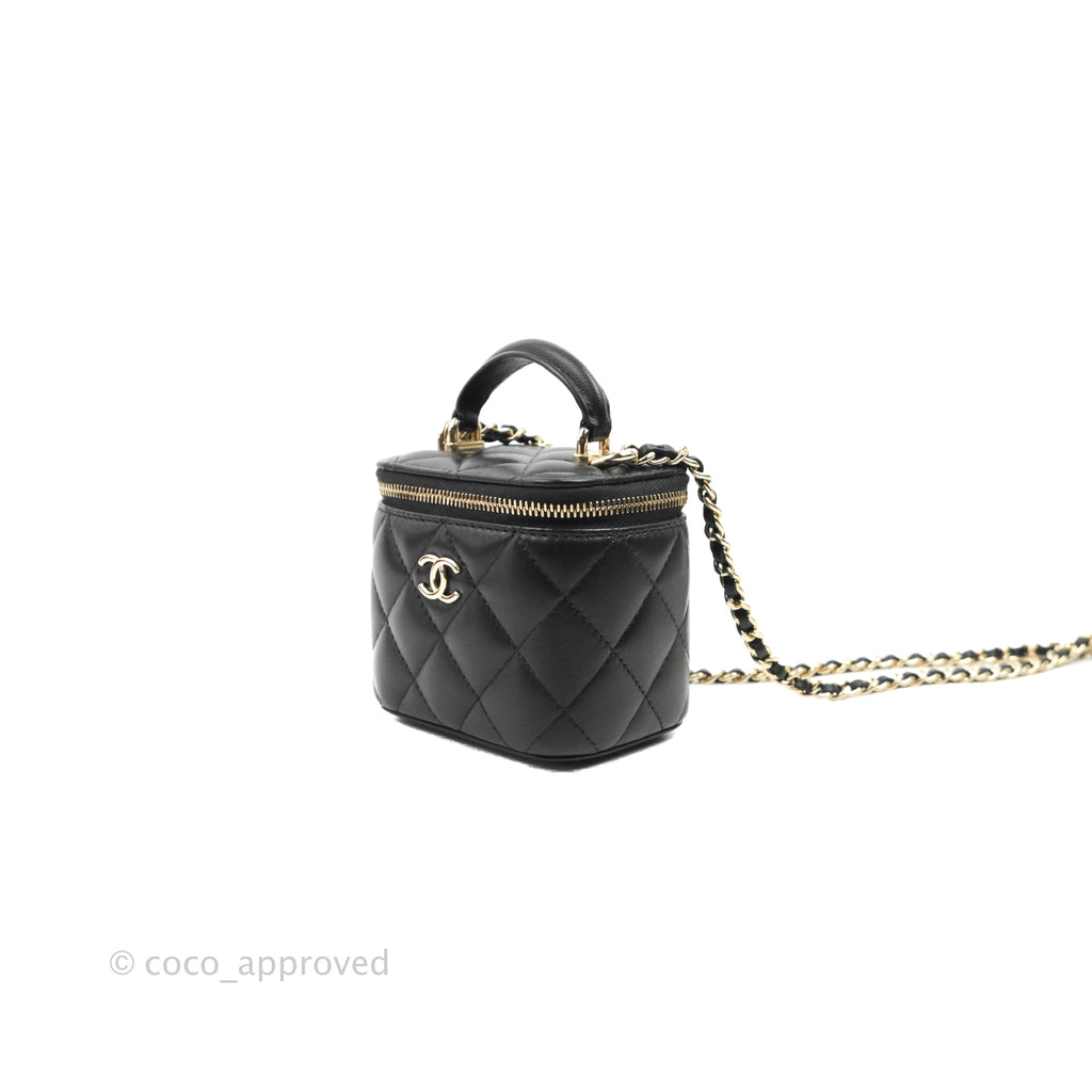 Chanel Mini Top Handle Vanity With Chain Black Lambskin Gold Hardware