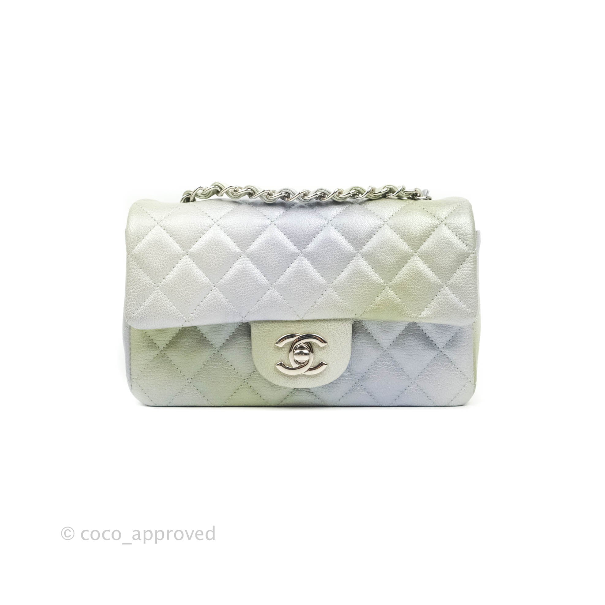Chanel Quilted Mini Rectangular Flap Ombre Grey Green Metallic