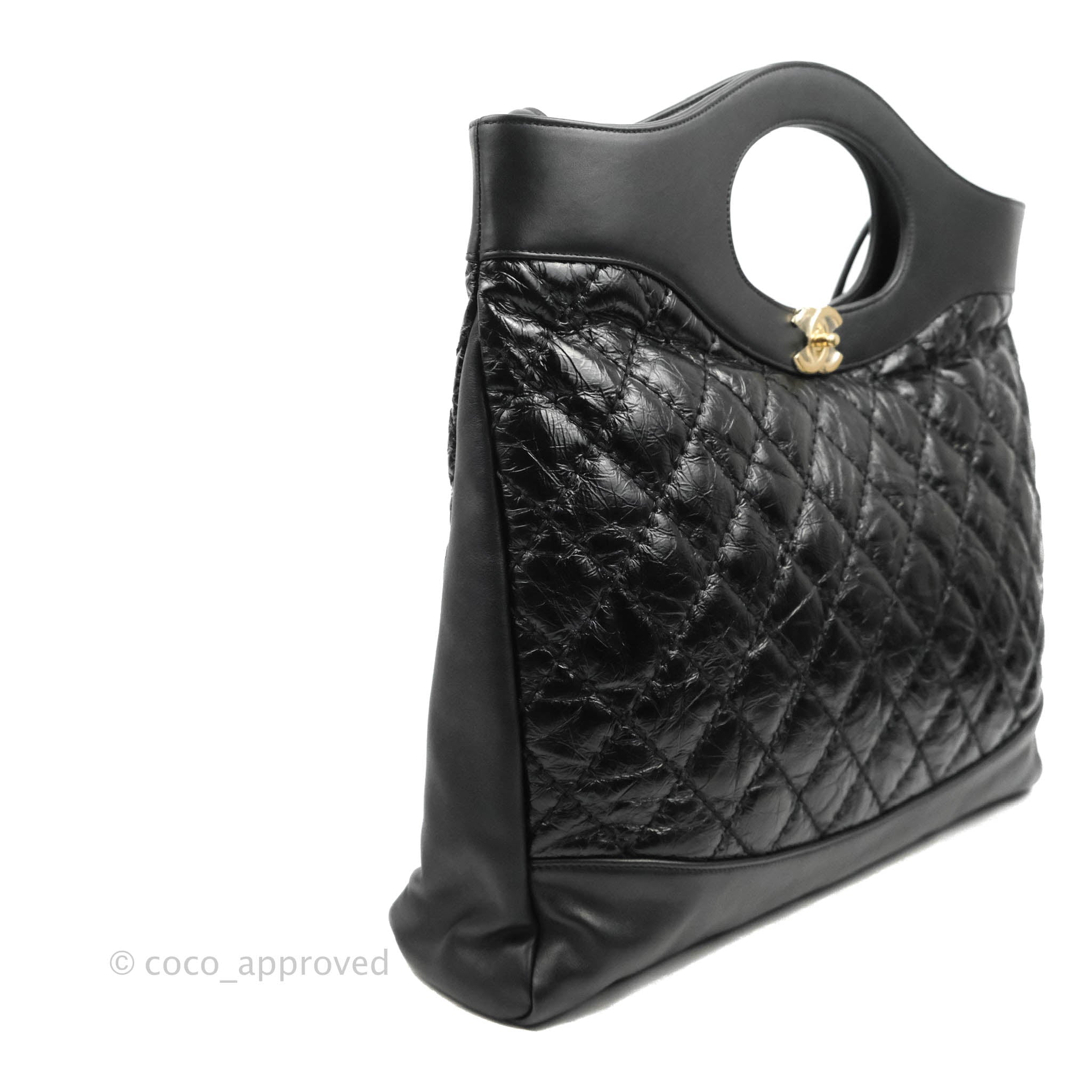 CHANEL Shiny Aged Calfskin Shopping Bag Black 1237244