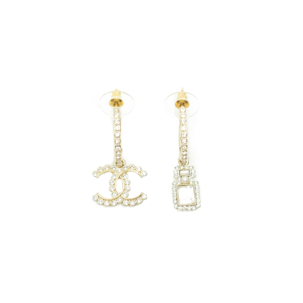 Chanel Crystal CC No.5 Drop Hoop Earrings 21K