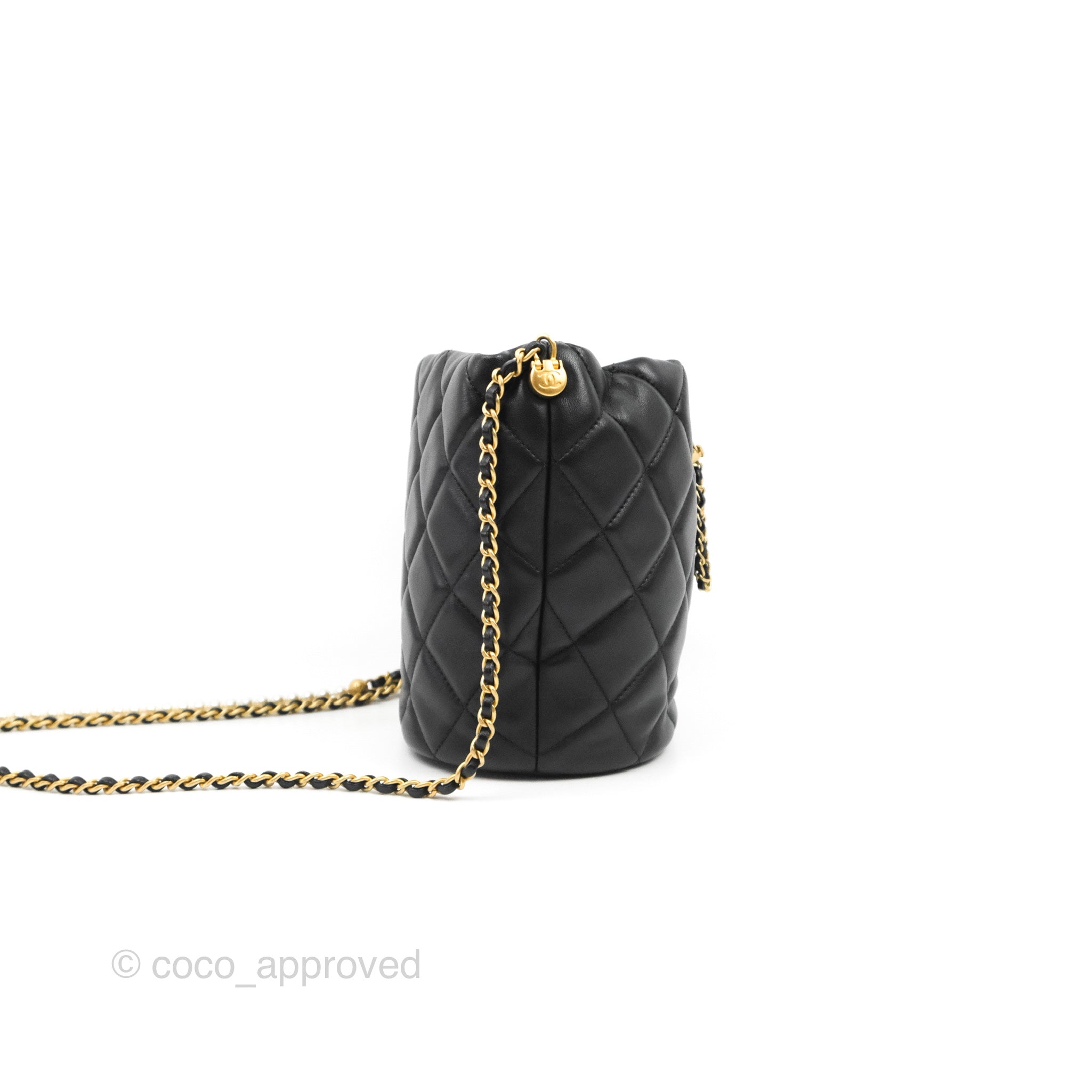CHANEL Caviar Quilted Twist Your Buttons Bucket Bag Black 1295784