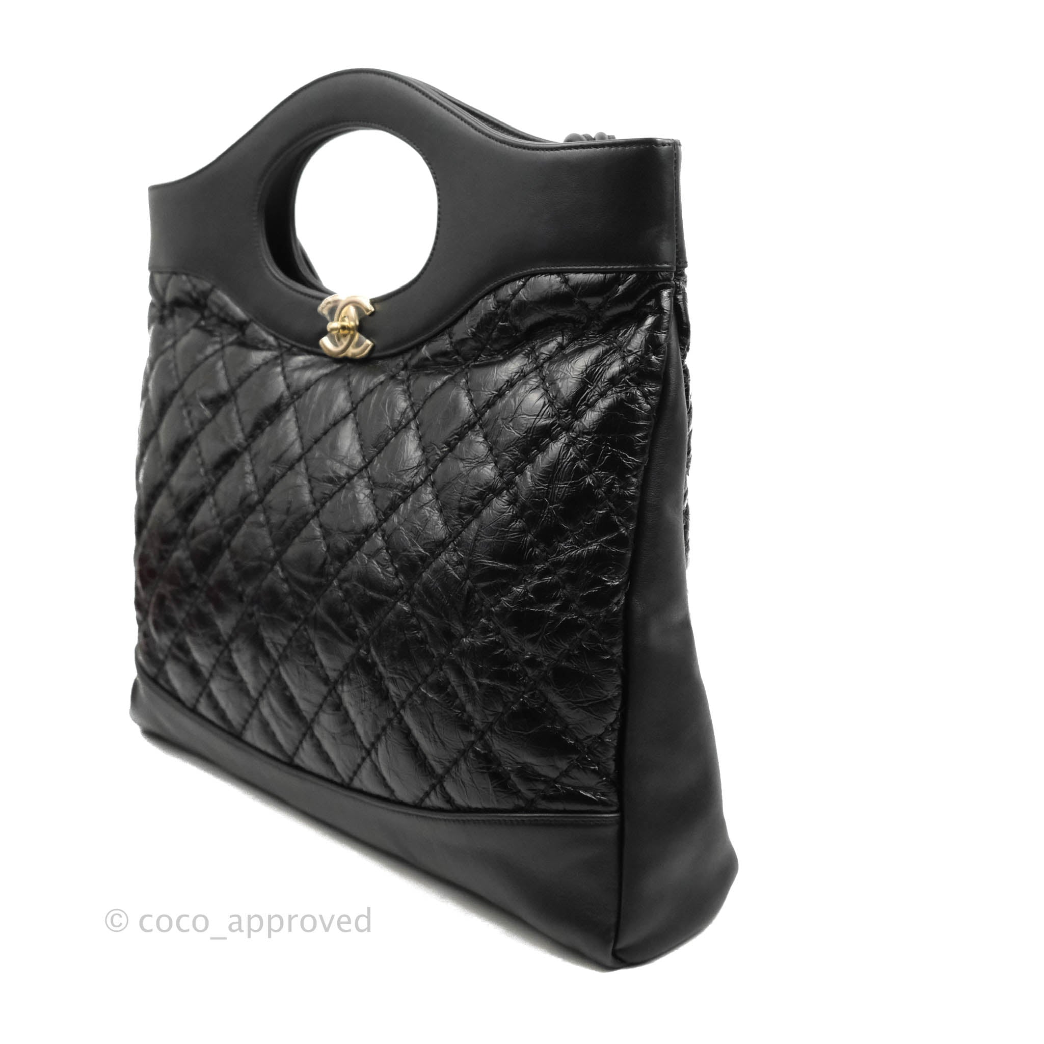 chanel large shopping bag black leather