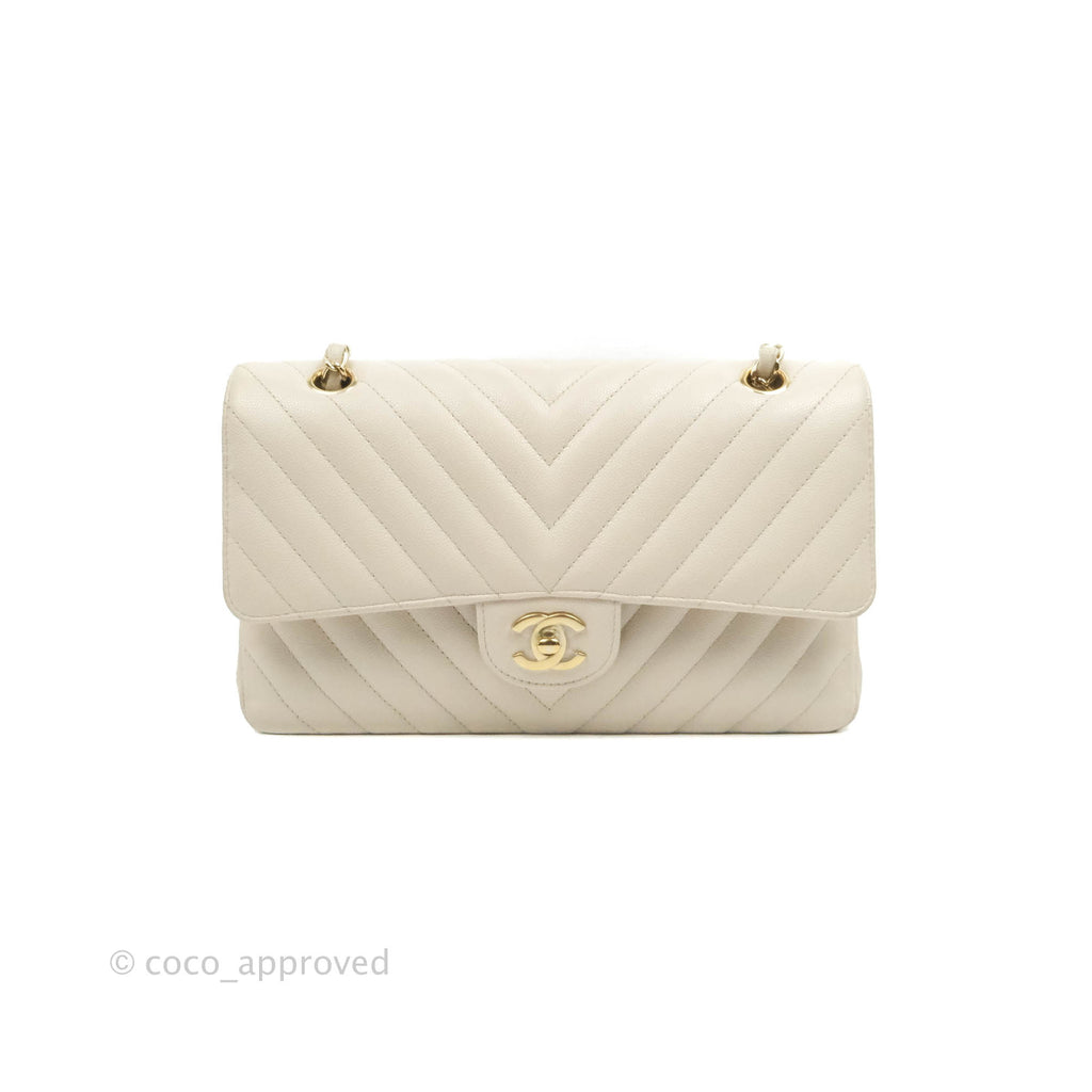 Chanel Classic Medium Double Flap Quilted Leather Shoulder Bag Ivory