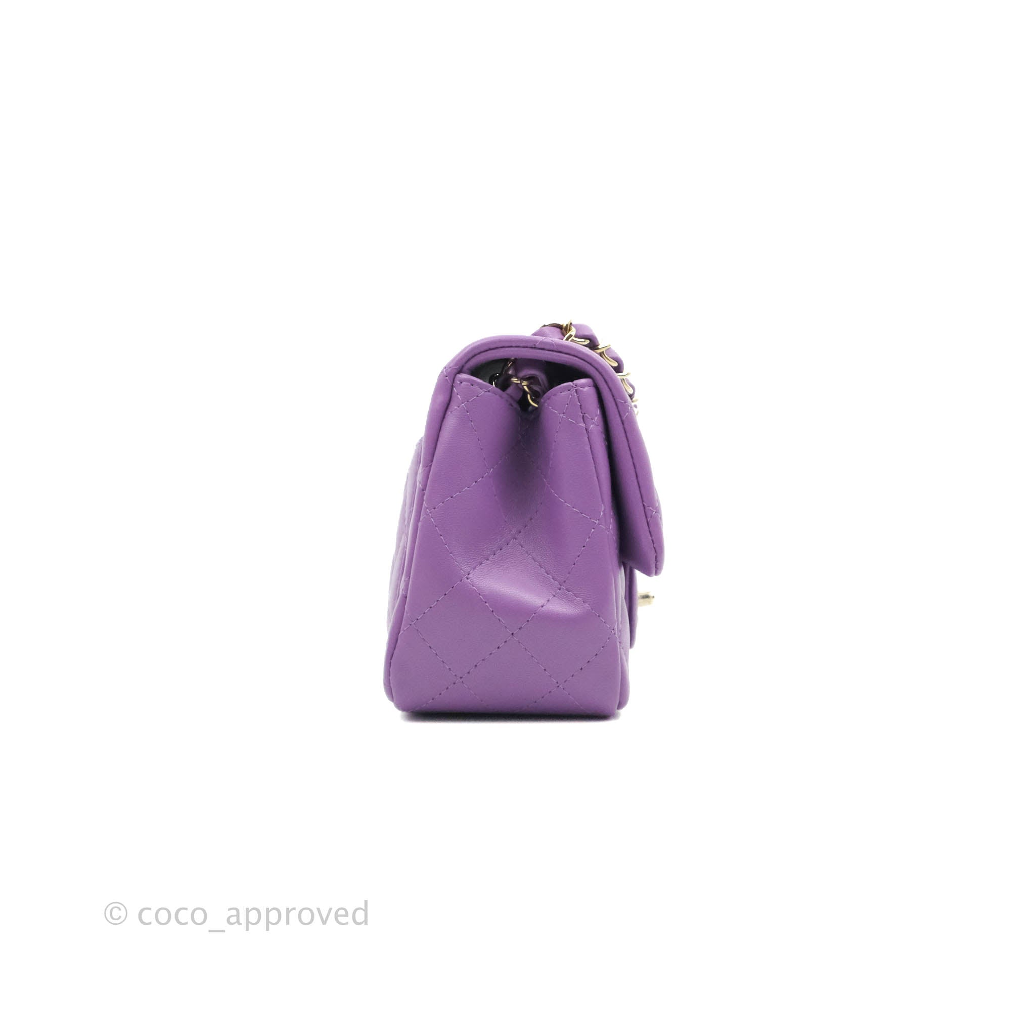 Chanel Mini Square Purple Lambskin Gold Hardware 22P – Coco