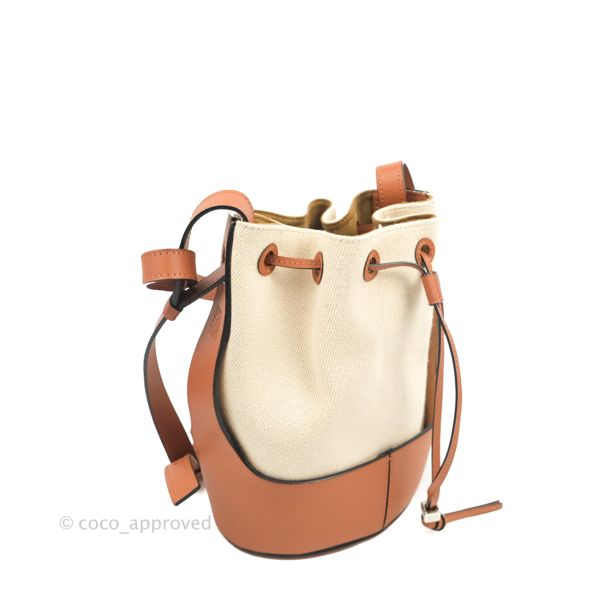 Loewe Small Balloon Bucket Bag Canvas Tan Calfskin – Coco Approved Studio