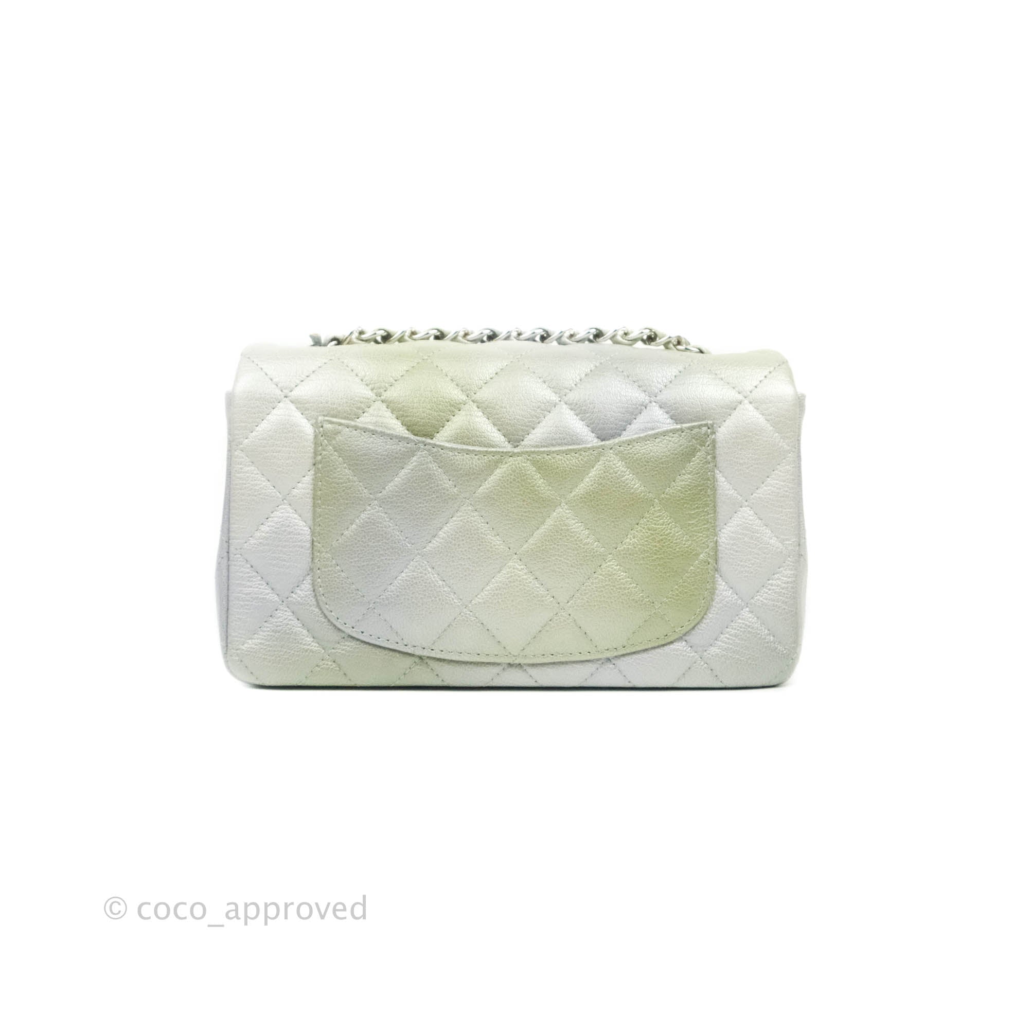 Chanel Quilted Mini Rectangular Flap Ombre Grey Green Metallic Goatski –  Coco Approved Studio