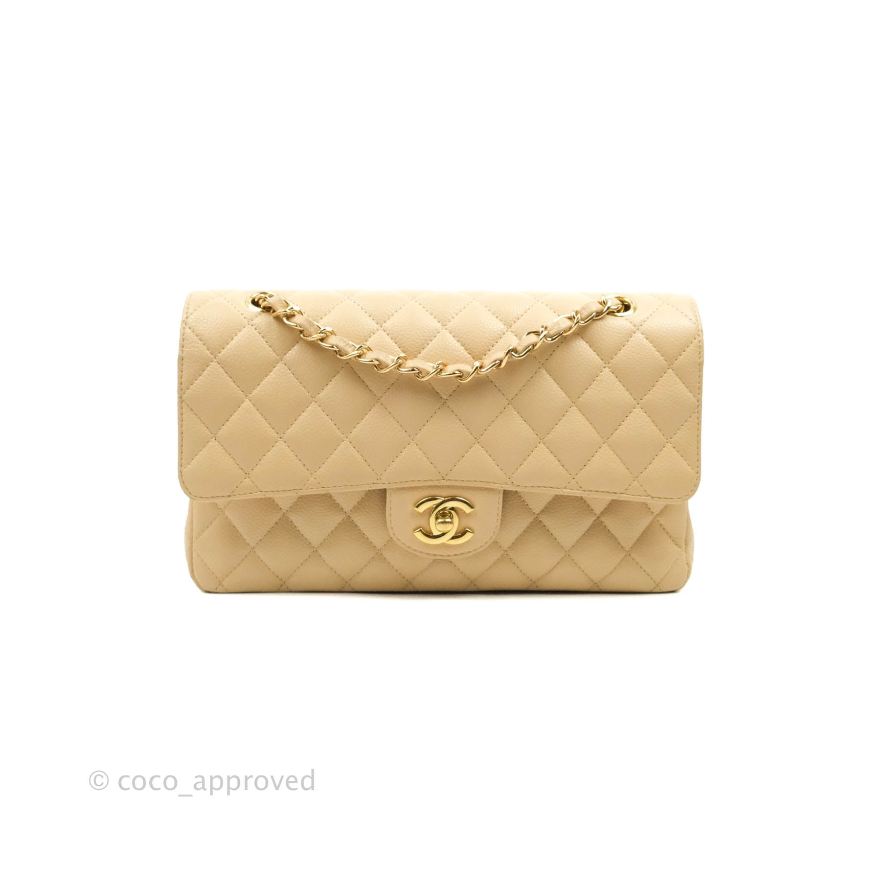 Chanel Classic M/L Medium Flap Quilted Beige Caviar Gold Hardware – Coco  Approved Studio