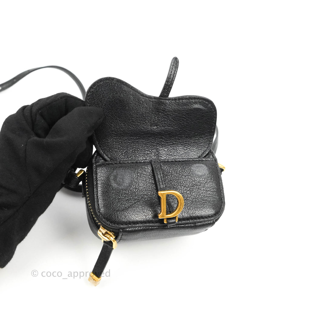 Dior Mini Saddle Shoulder Strap Pouch Black Goatskin