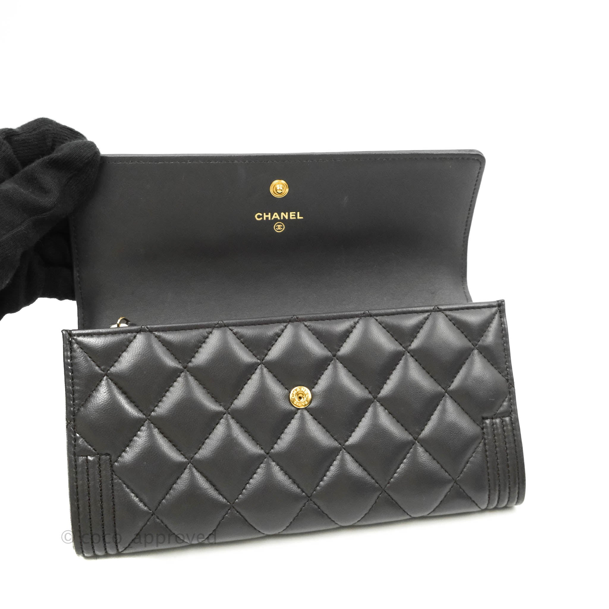 Chanel Quilted Boy Flap Long Wallet Dark Purple Lambskin Gold Hardware –  Coco Approved Studio