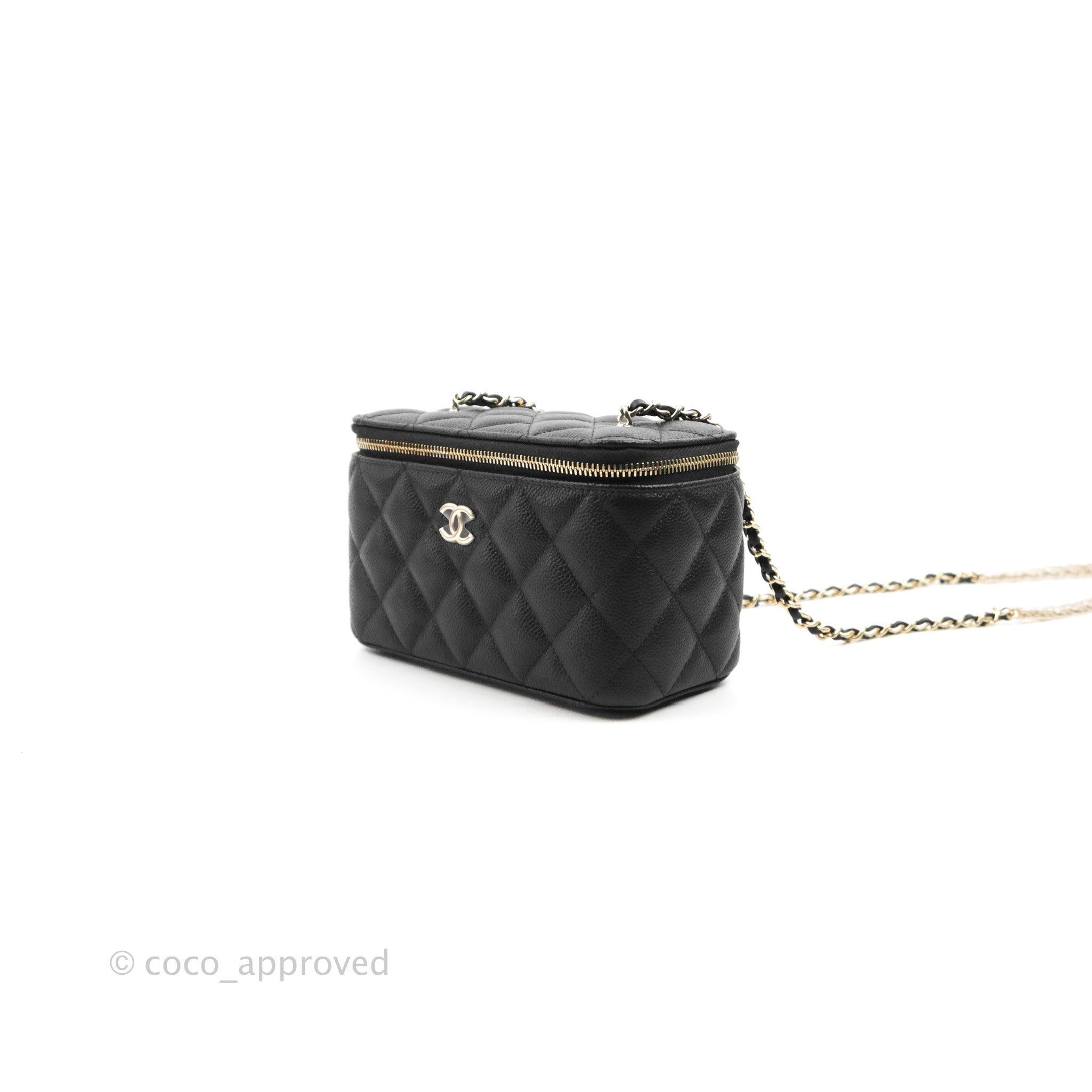 Chanel V Stitch Cosmetic 2way Vanity Hand Bag Black Caviar Skin 4661784