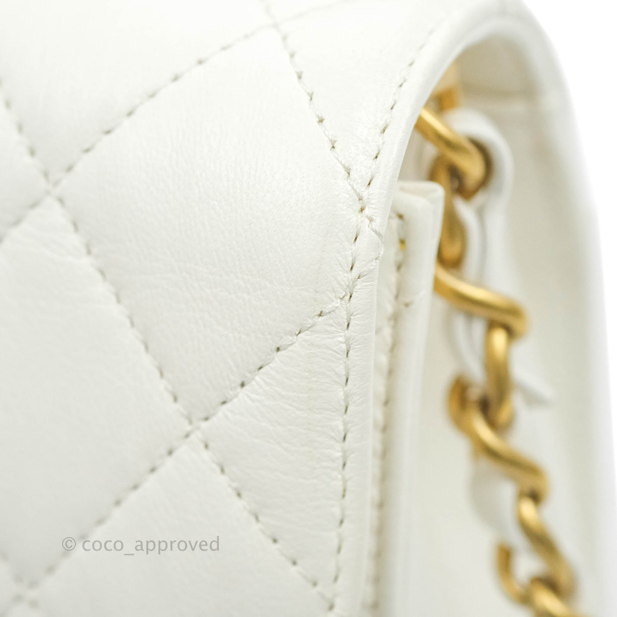 Chanel Quilted CC Top Handle Flap White Calfskin Aged Gold Hardware – Coco  Approved Studio