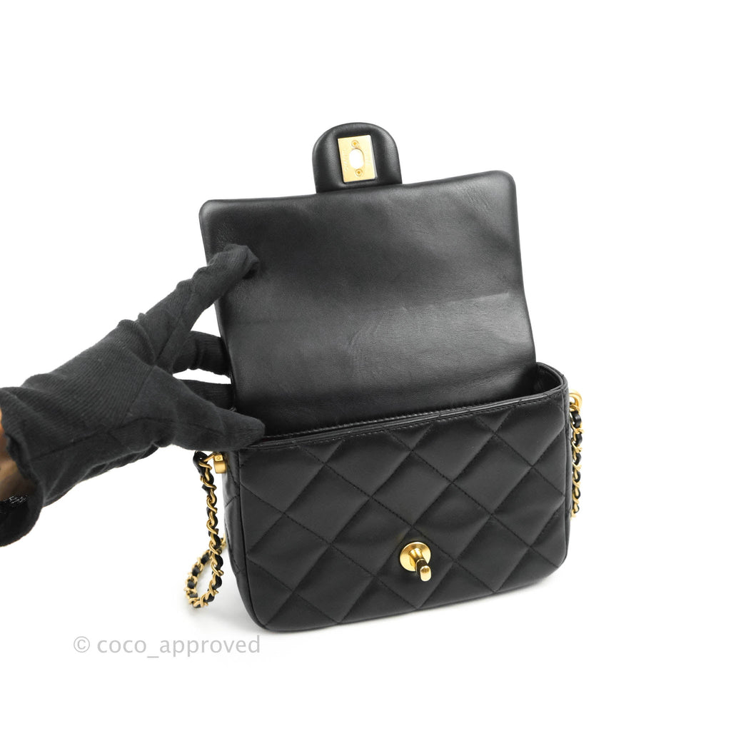 Chanel Quilted My Perfect Mini With Pearl Black Lambskin Gold Hardware
