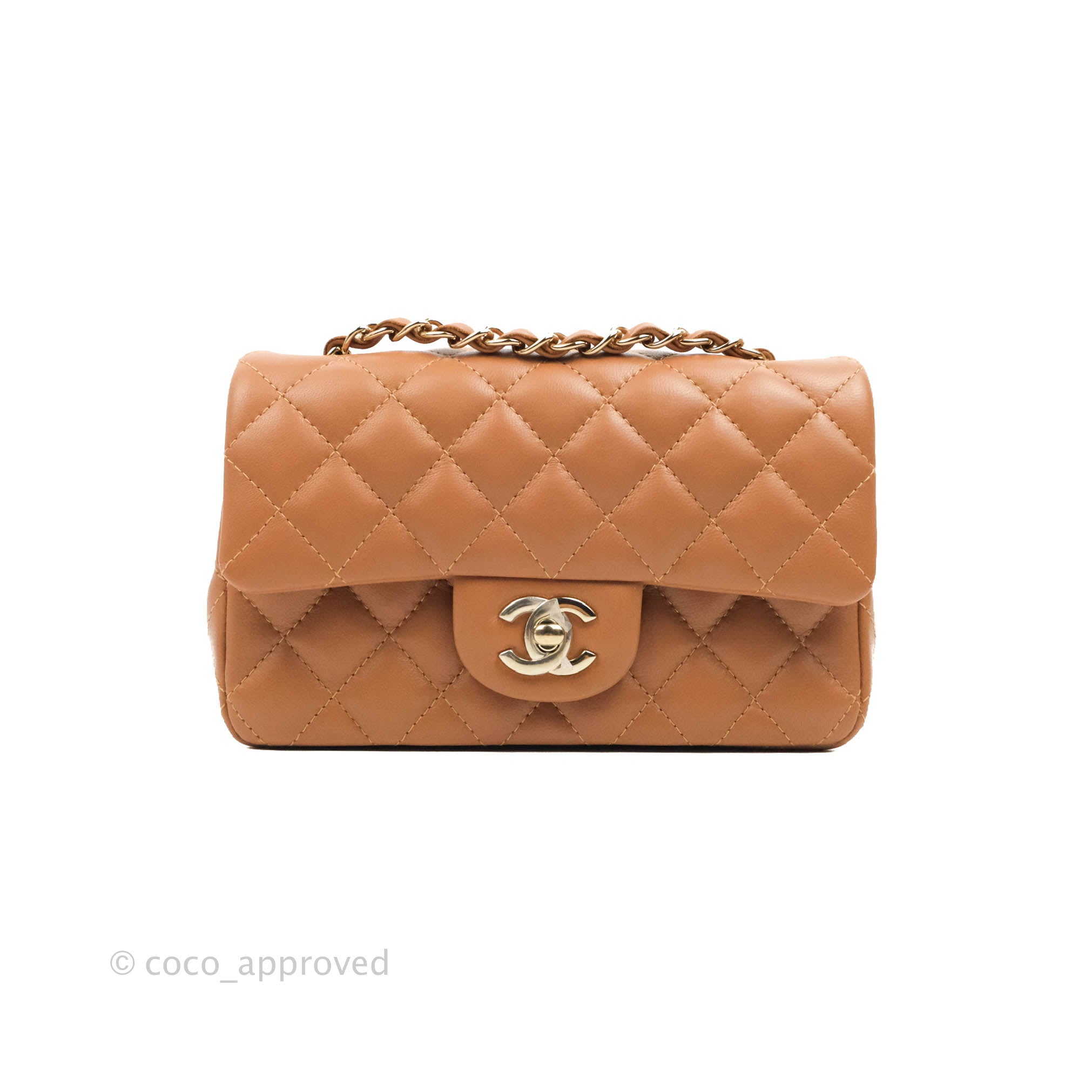 Chanel Quilted Mini Rectangular Flap Caramel Lambskin Gold