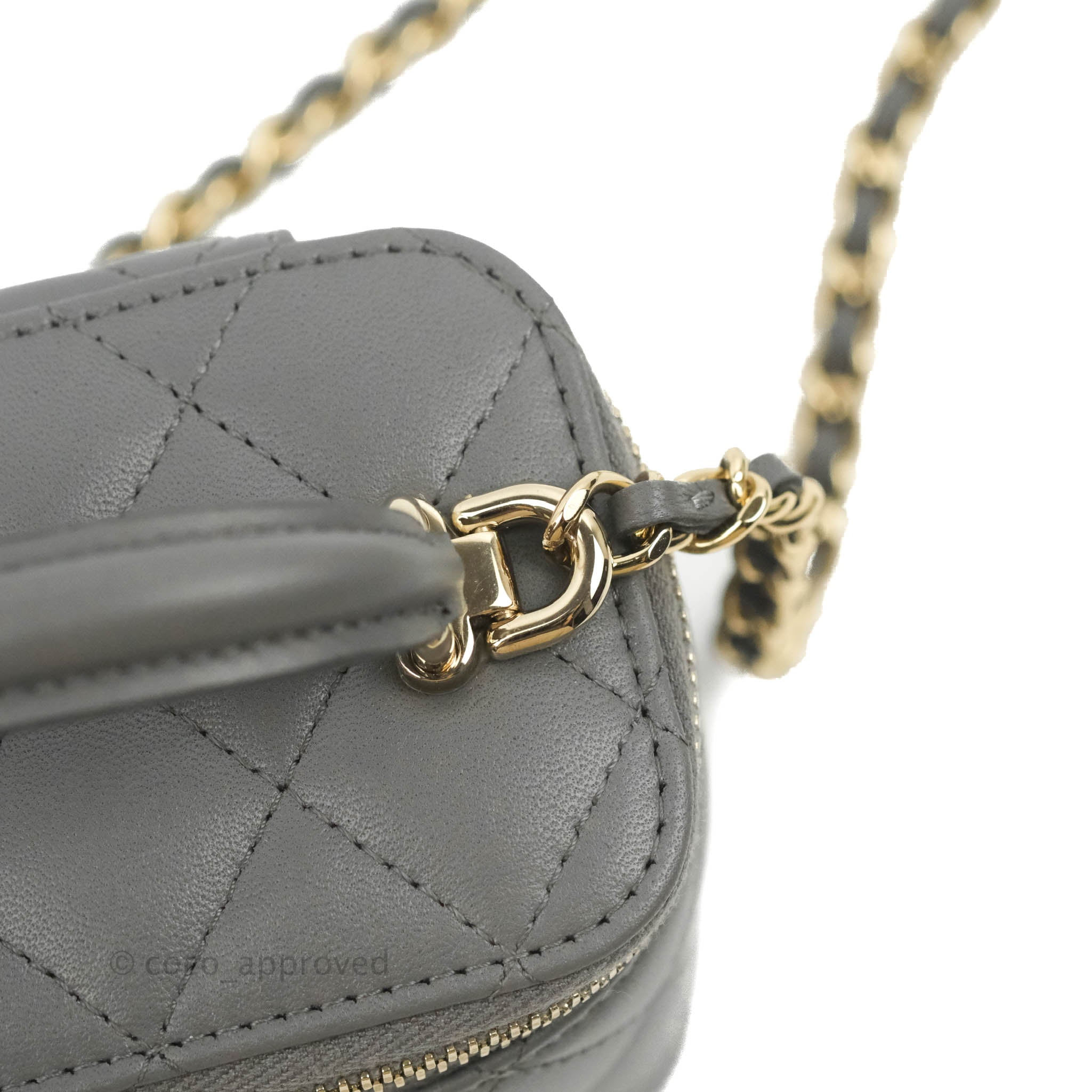 Chanel 21A Grey Mini Vanity With Chain Top Handle Logo Shoulder Crossbody  Bag