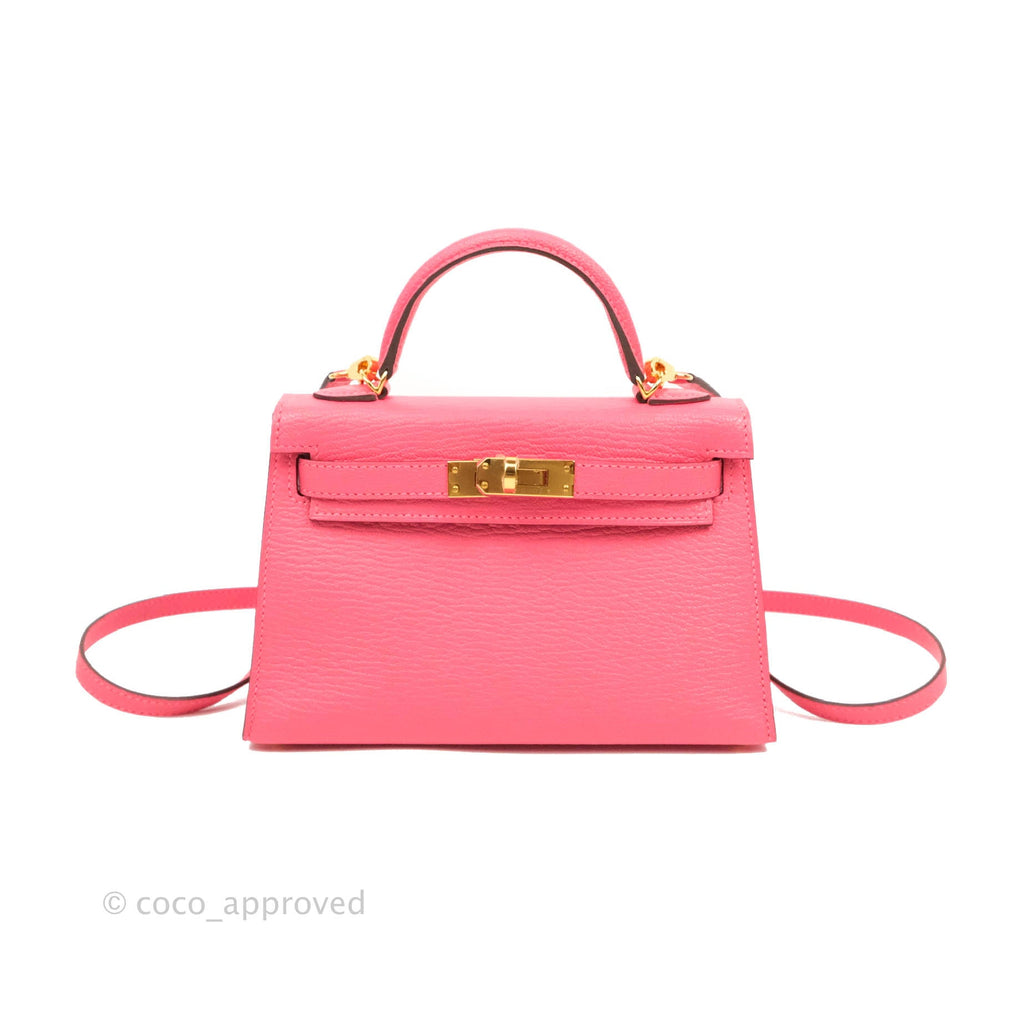 Hermes Mini Kelly II Chevre Mysore U5 Rose Lipstick Gold Hardware