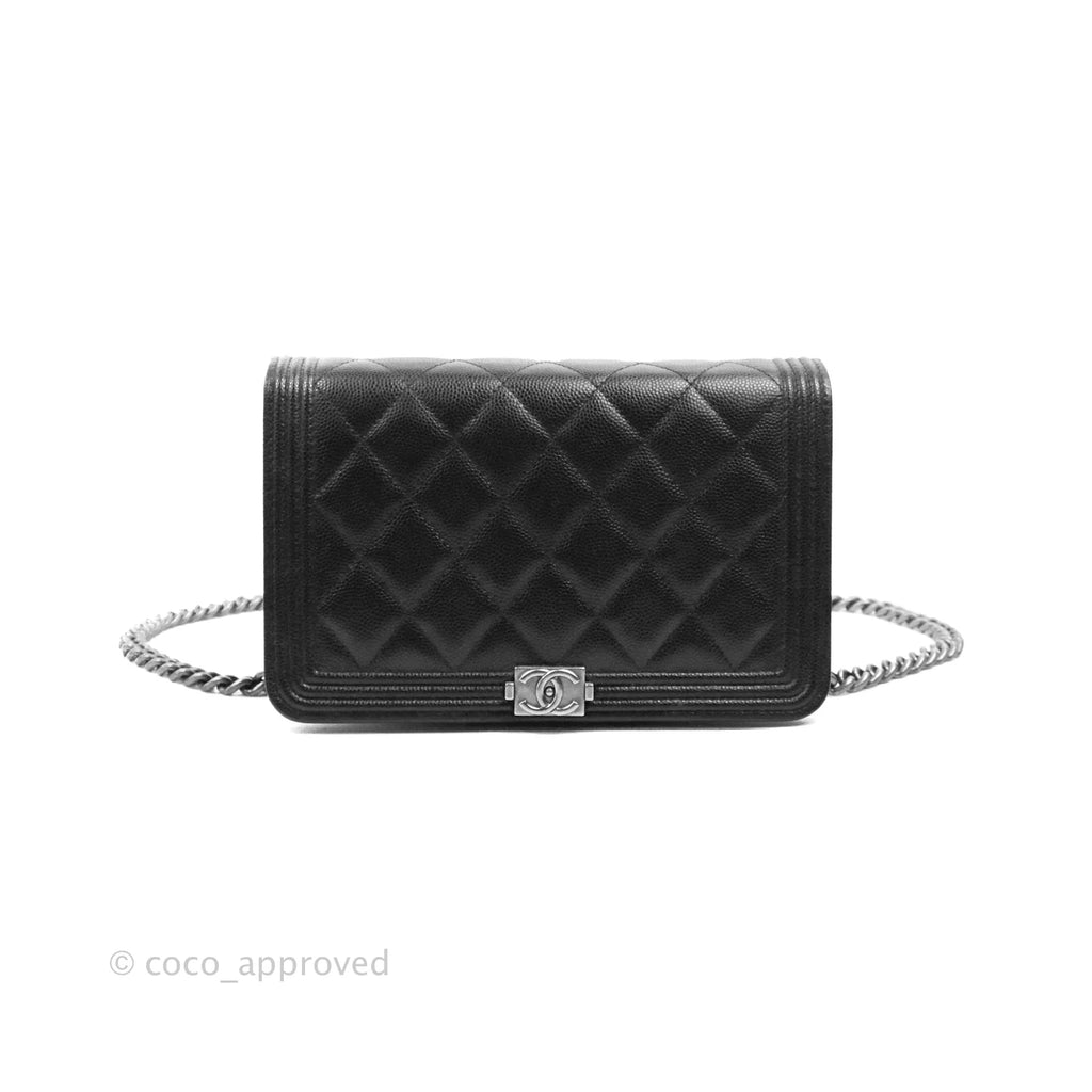 Chanel Quilted Boy Wallet on Chain WOC Black Caviar Ruthenium Hardware