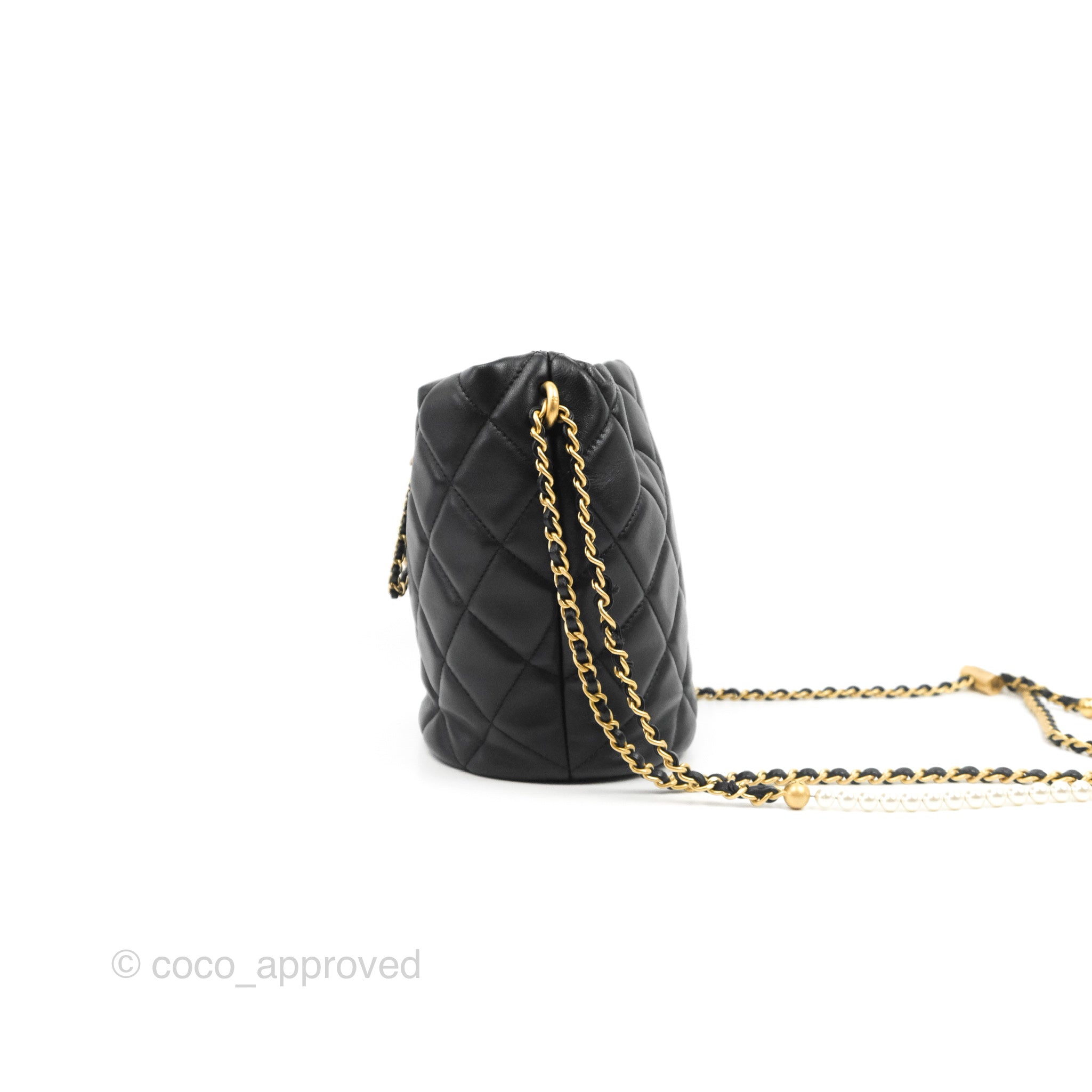 CHANEL, Bags, Chanel Cc Chain Drawstring Bucket Bag Quilted Lambskin Mini  Satchel