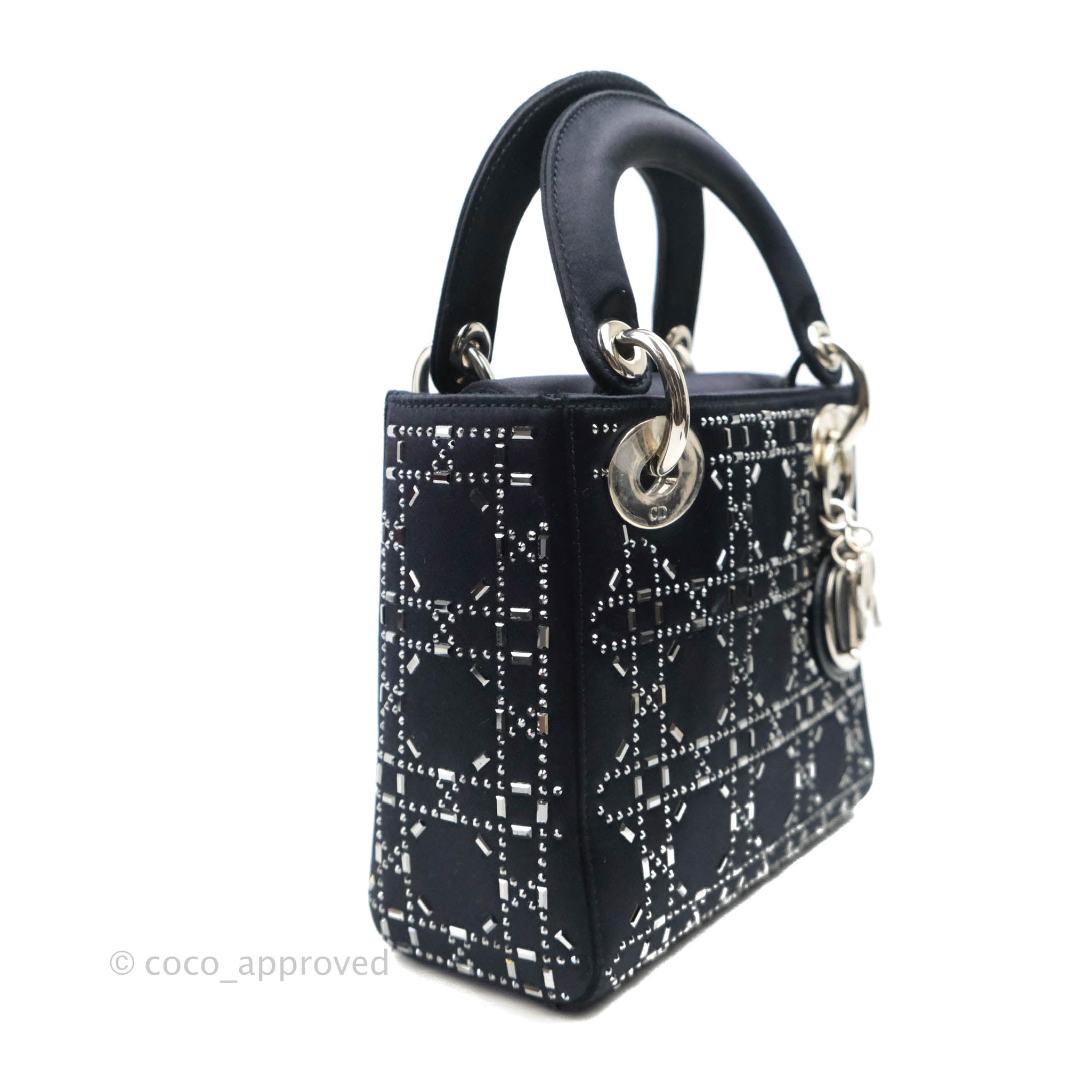 Dior - Mini Lady Dior Bag Gray Strass Cannage Satin - Women