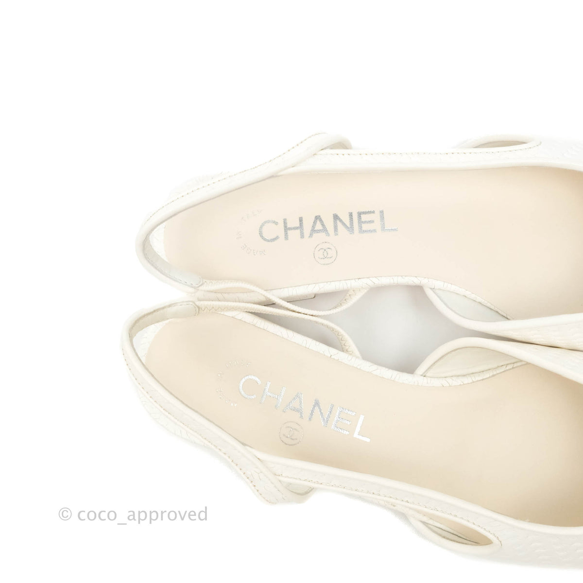 Chanel Slingback Beige White Leather Size 38.5 – Coco Approved Studio