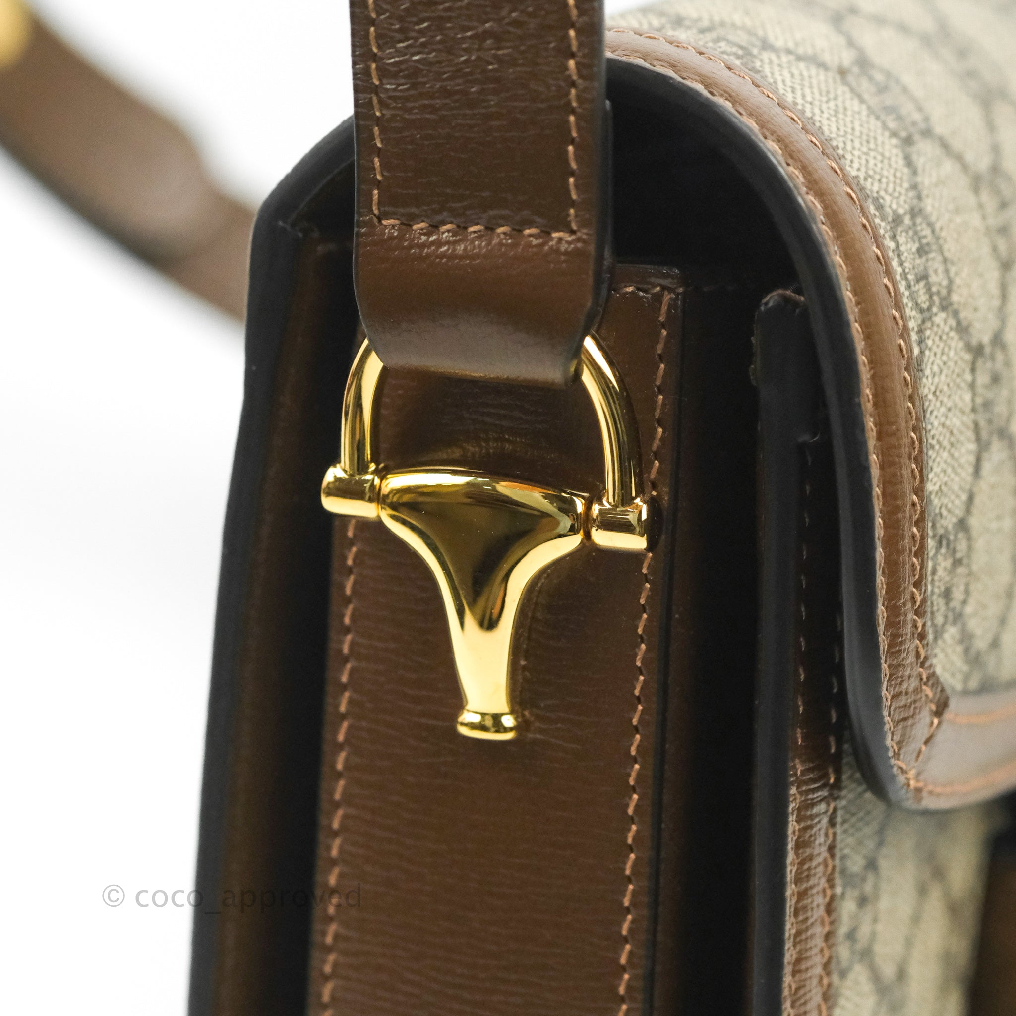 Gucci Monog Horsebit Hobo Shoulder Handbag Brown Canvas XL Gold Toned  Hardwares