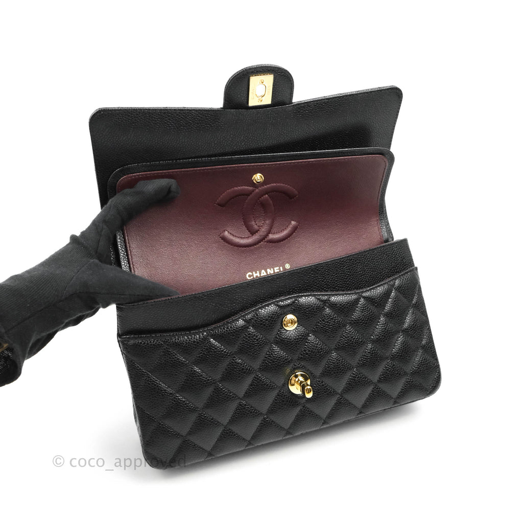 Chanel Classic M/L Medium Double Flap Black Caviar Gold Hardware