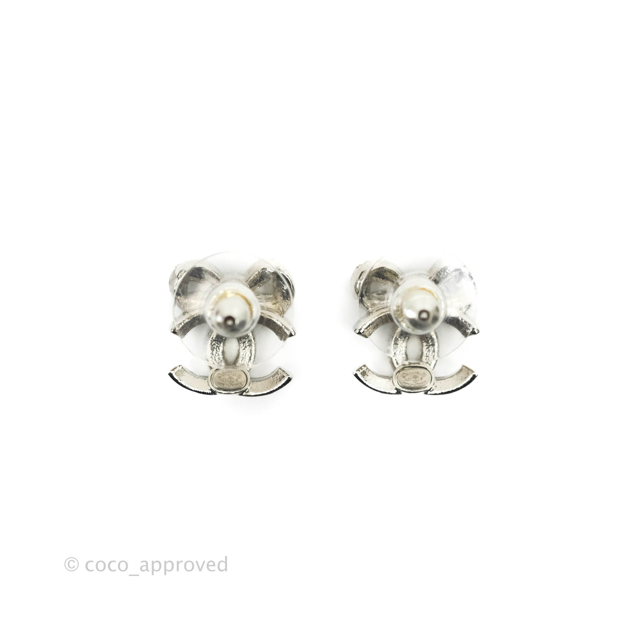 Chanel 2010s Silver CC Crystal Teardrop Earrings · INTO