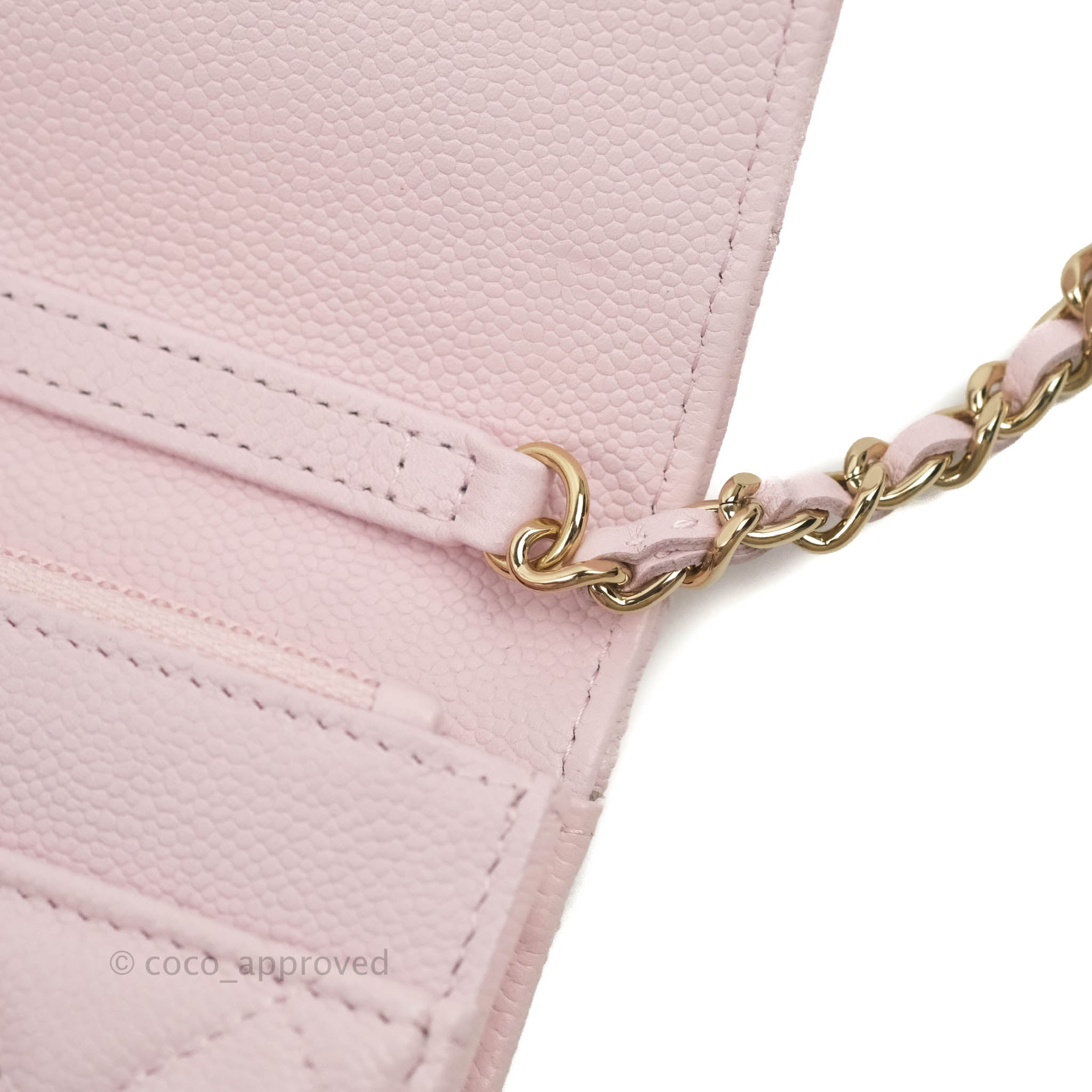 Chanel Quilted Classic Wallet on Chain WOC Light Beige Caviar Gold Har – Coco  Approved Studio
