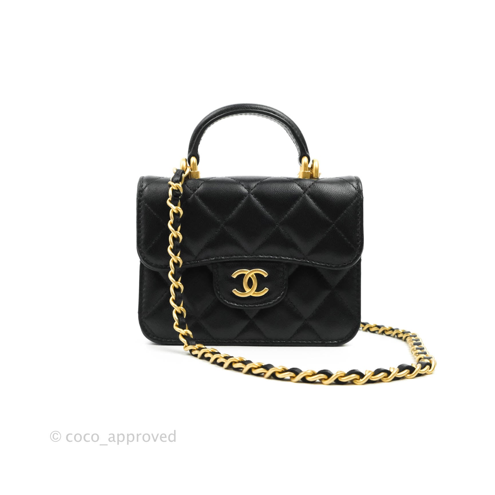 Flap Coin Purse with Chain, lambskin & gold-tone metal, black - CHANEL in  2023