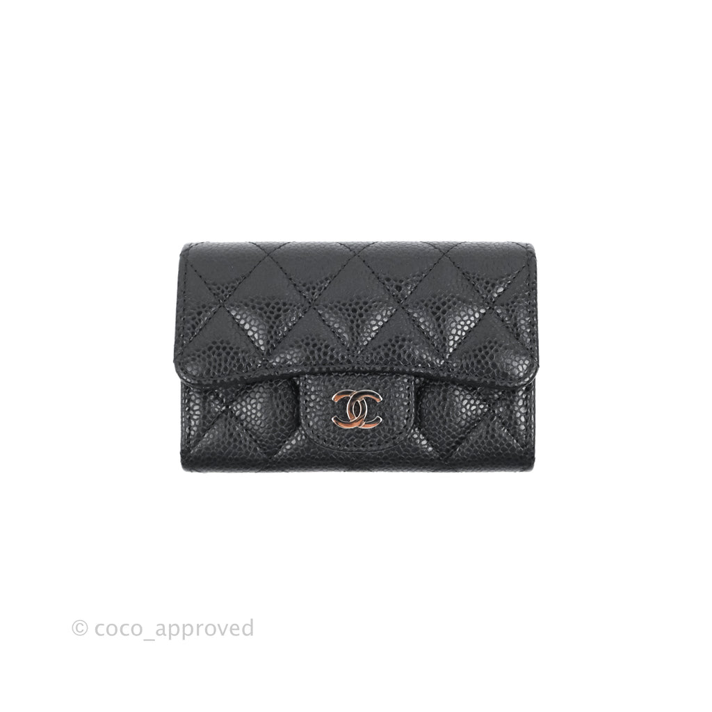 Chanel Quilted Flap Card Holder Black Caviar Silver Hardware