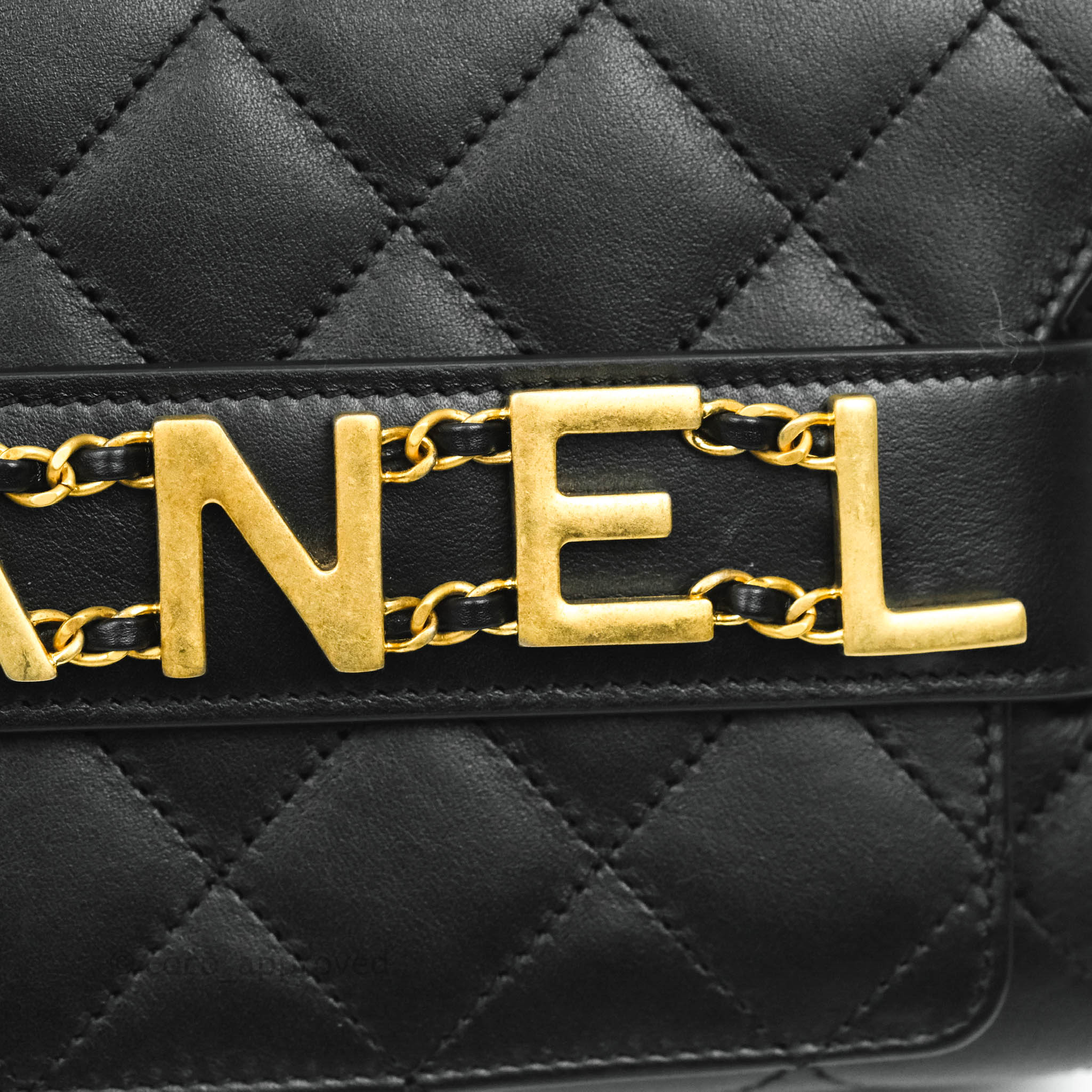 Chanel Black Calfskin Logo Enchained Flap Medium Q6B35U3PK7000