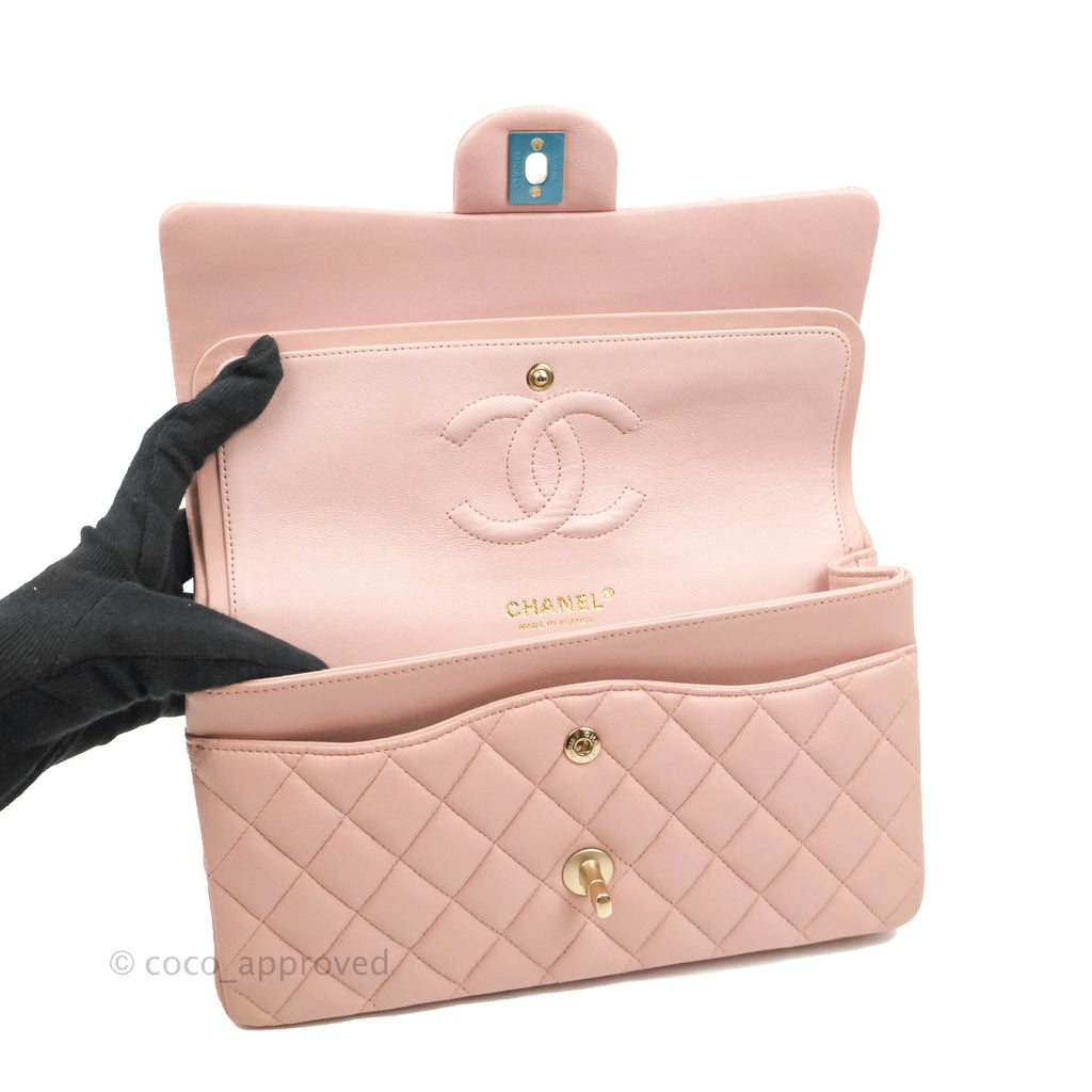 Chanel Classic M/L Medium Flap Quilted Light Pink Lambskin Matte Gold Hardware