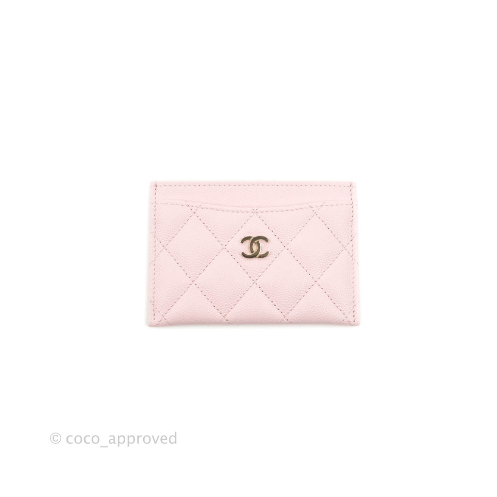 Chanel Classic Flat Card Holder Light Pink Caviar Gold Hardware