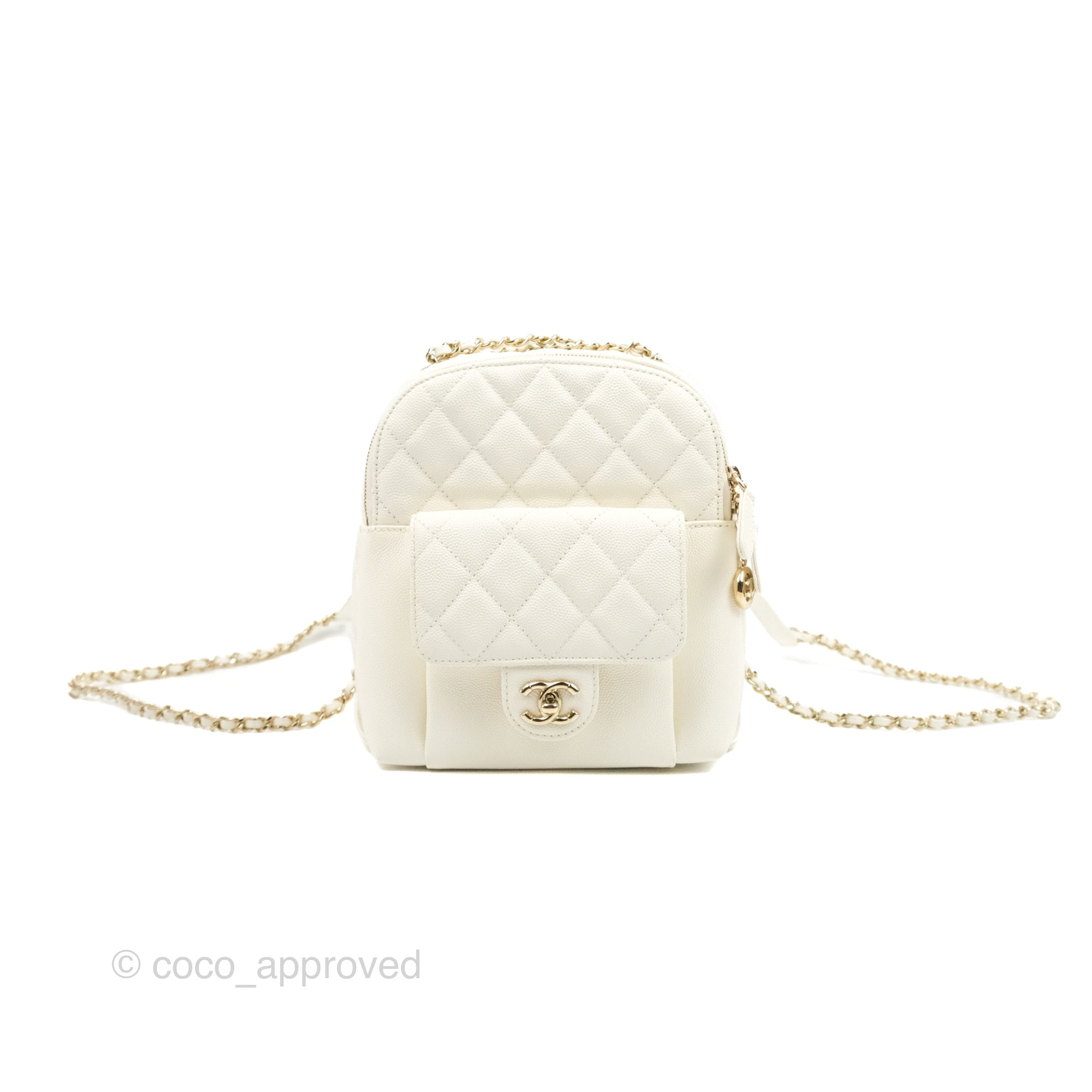 Chanel Quilted Small CC Day Backpack Ivory Caviar Gold Hardware