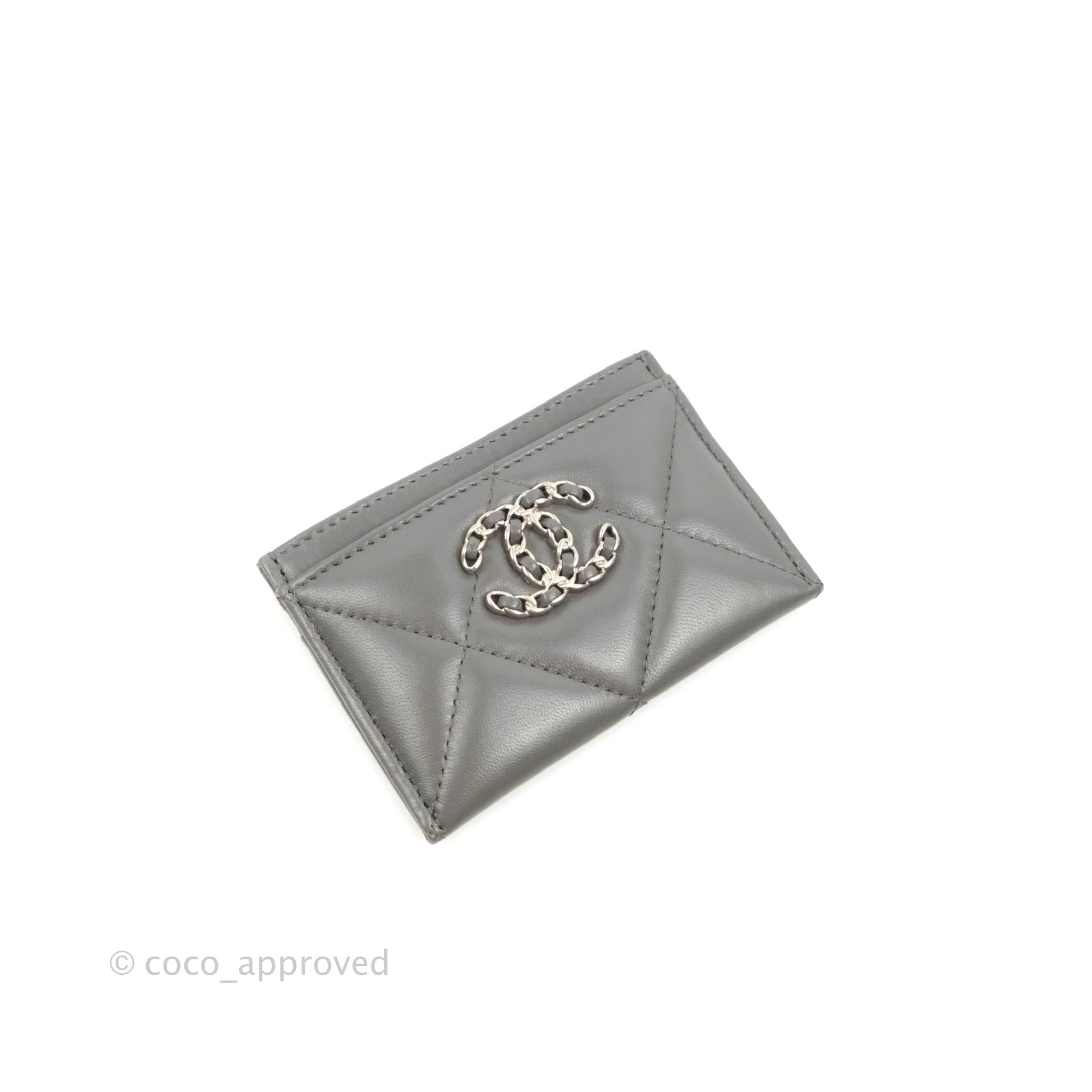 Chanel 19 Quilted Grey Flat Card Holder Silver Hardware – Coco