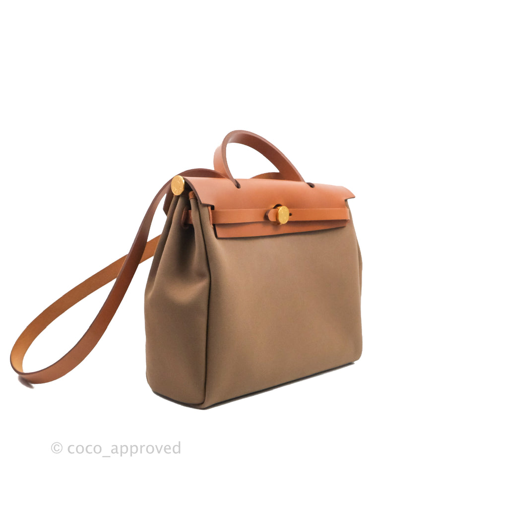 Hermès Retourne Herbag Zip 31 Etoupe-Dune/Fauve Canvas Gold Hardware