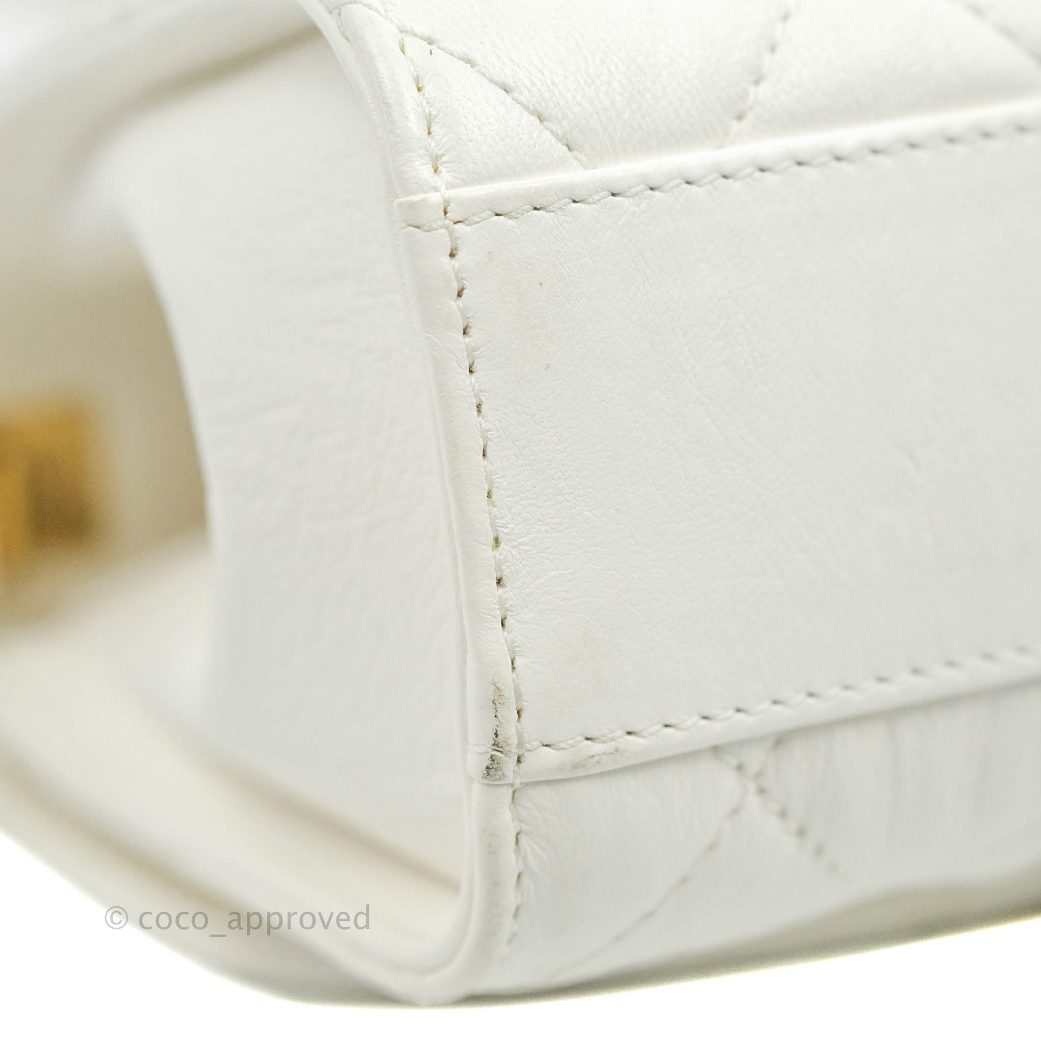 Chanel Quilted CC Top Handle Flap White Calfskin Aged Gold Hardware – Coco  Approved Studio