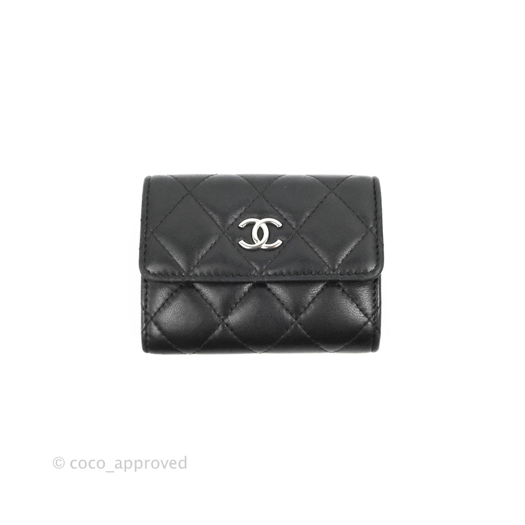 Chanel Quilted Small Flap Card Holder Black Lambskin Silver Hardware