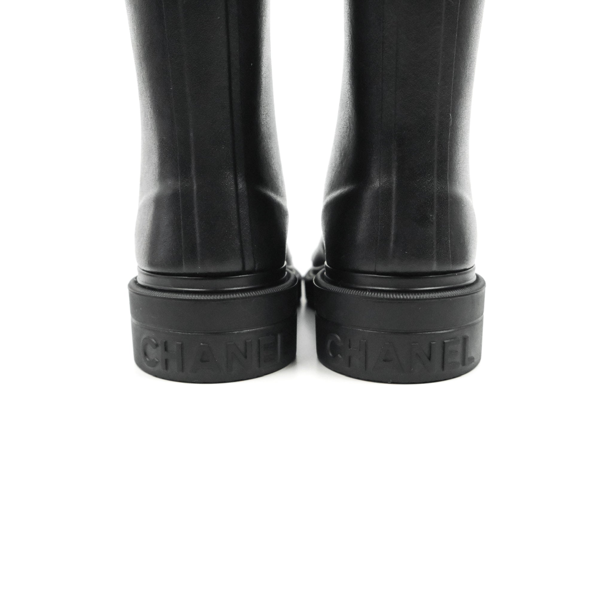 Chanel CC Black Rubber Rain Boots Size 35 – Coco Approved Studio