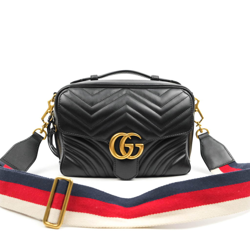 Gucci Small GG Marmont Shoulder Bag Matelasse with Sylvie Web Strap Black