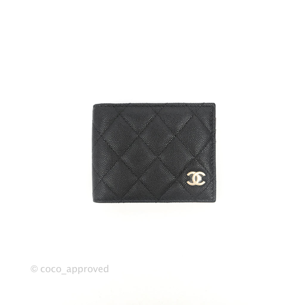Chanel Quilted Mens Wallet Caviar Black Gold Hardware