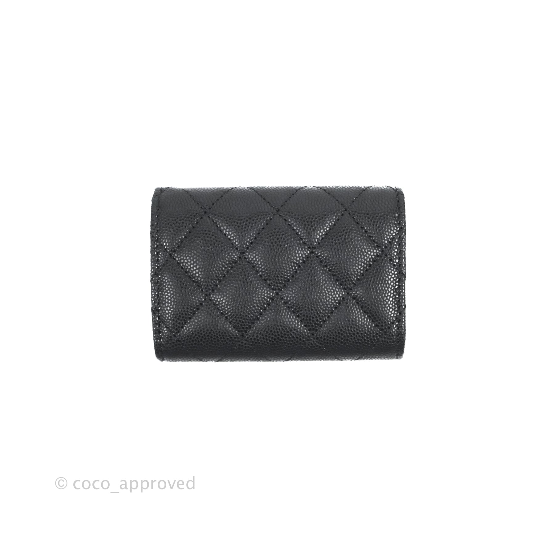 CHANEL Caviarskin Trifold Compact Wallet Moss Green Silver