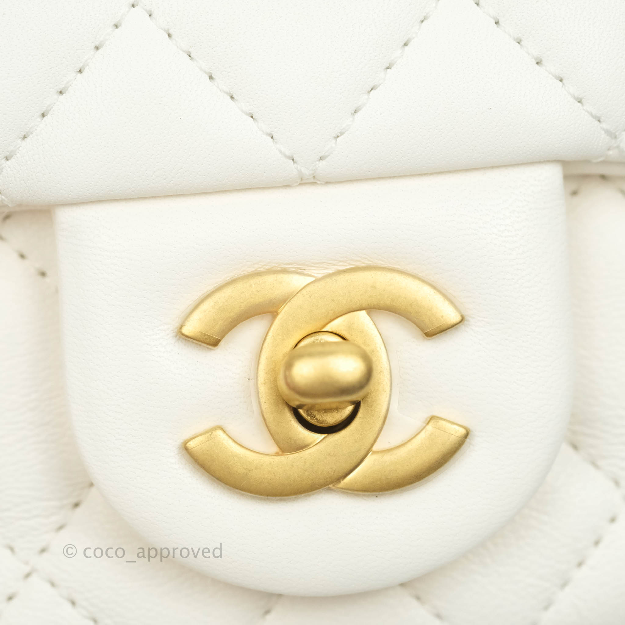 Chanel Mini Square Pearl Crush Quilted White Lambskin Gold