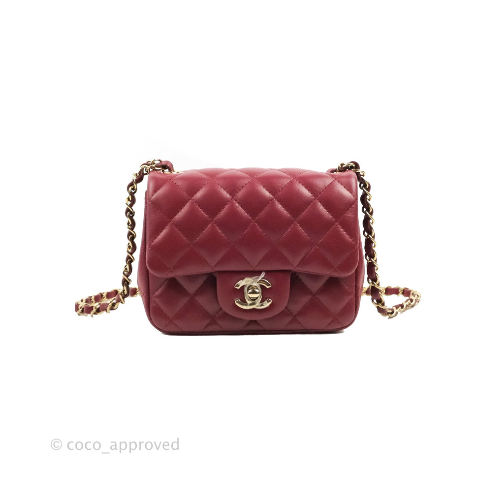 Chanel Quilted Mini Square Burgundy Lambskin Gold Hardware