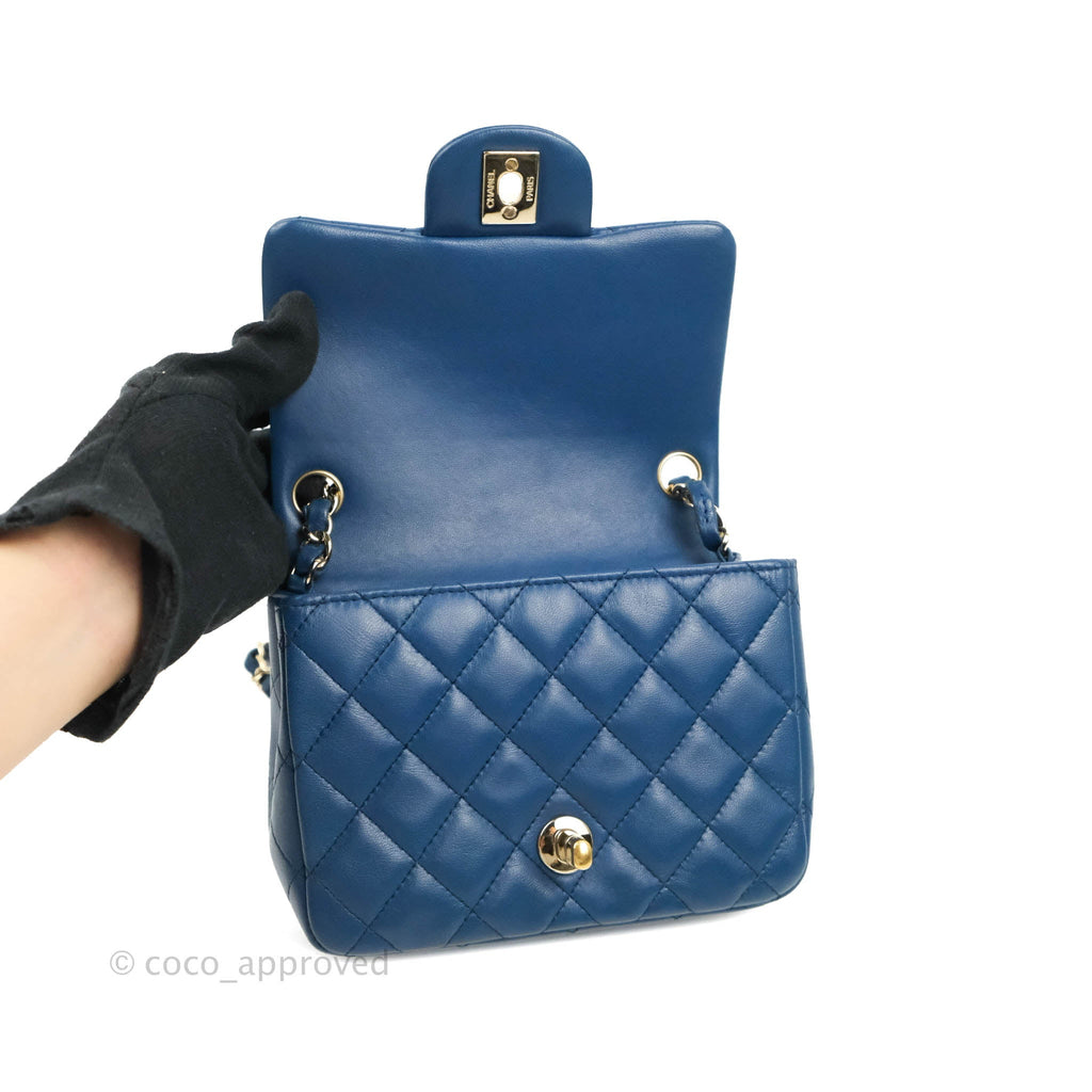 Chanel Quilted Mini Square Lambskin Blue Gold Hardware