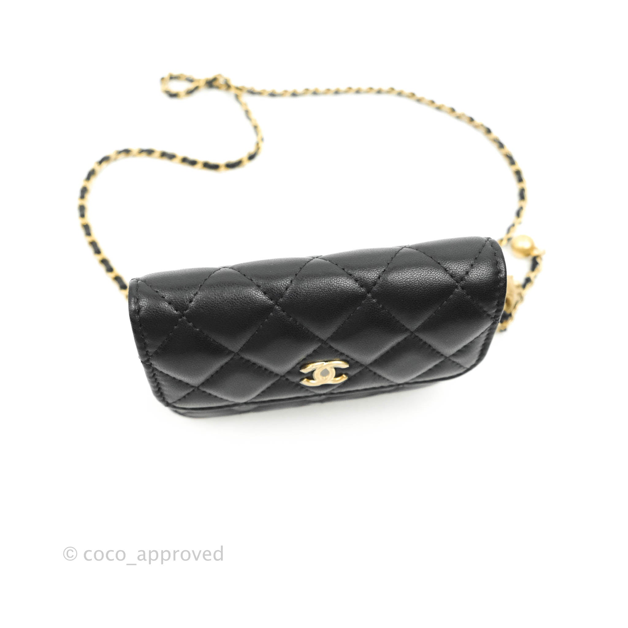 Chanel Pearl Crush Card Holder Black Lambskin Aged Gold Hardware – Coco  Approved Studio