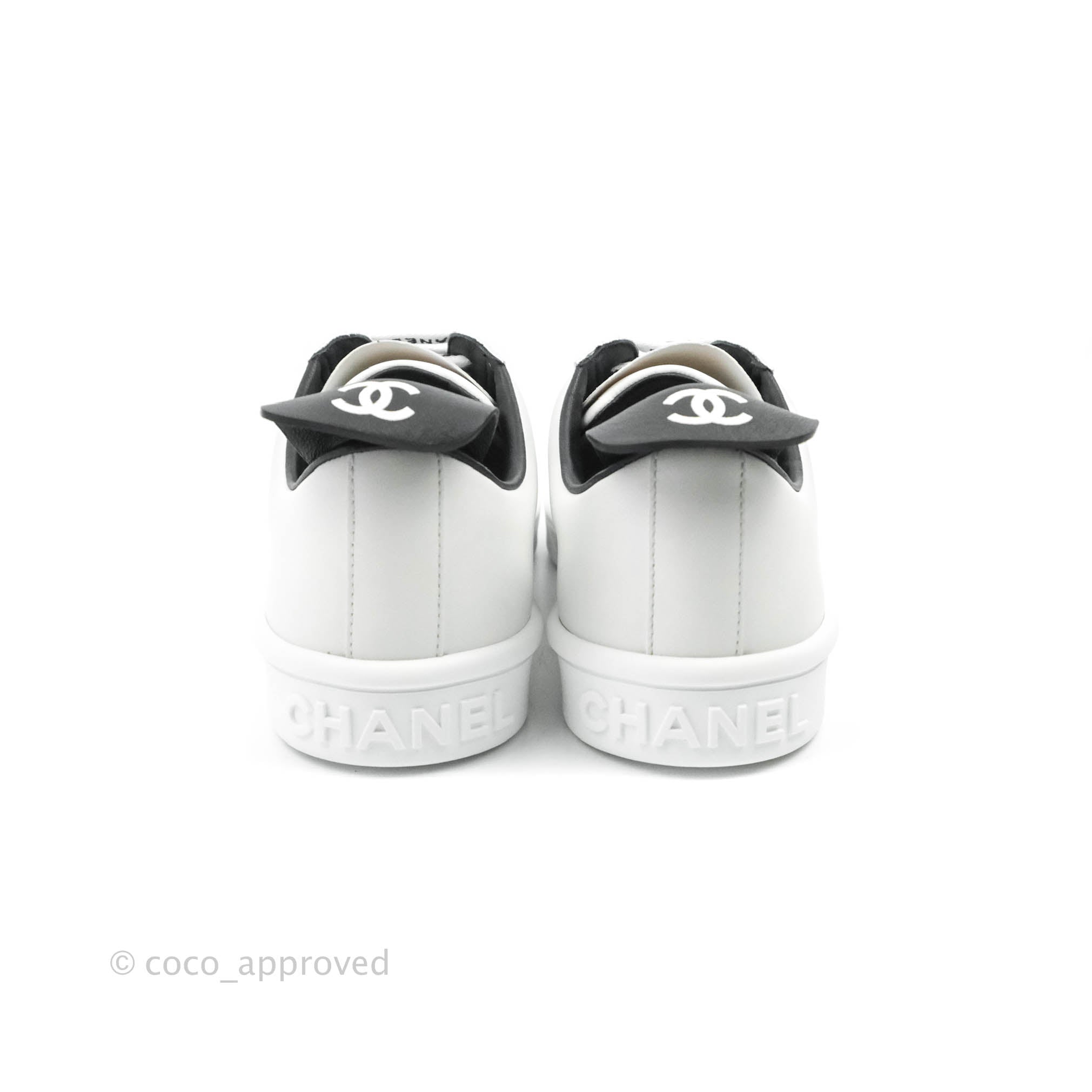 Chanel Logo Pull Tab Lace-up Sneakers White & Black Size 38 – Coco Approved  Studio