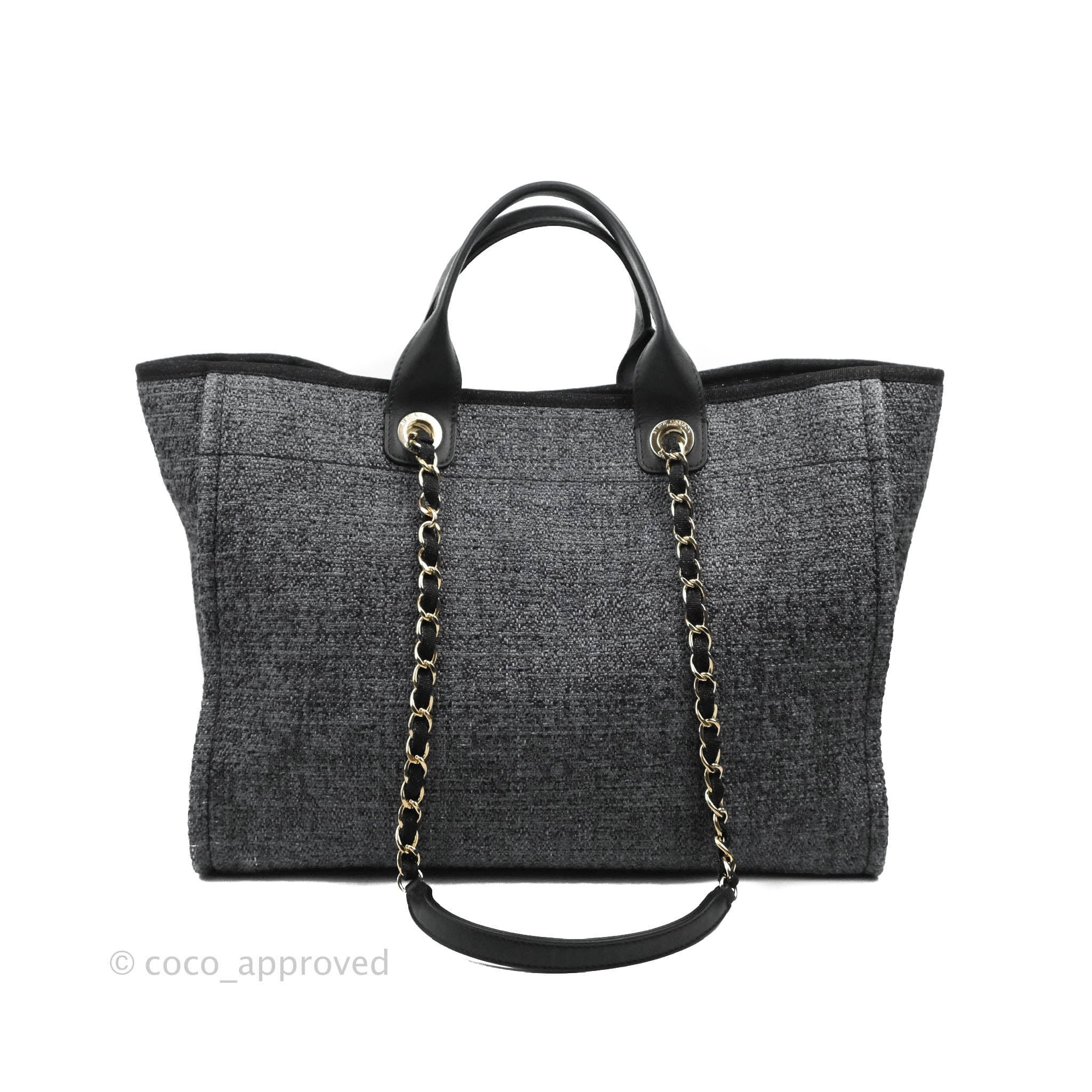 Chanel Quilted Drawstring Shopping Tote Bag Metallic Dark Grey Aged Ca   Coco Approved Studio
