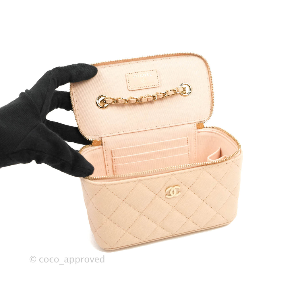 Chanel Vanity with Classic Chain Light Beige Caviar Gold Hardware 22C